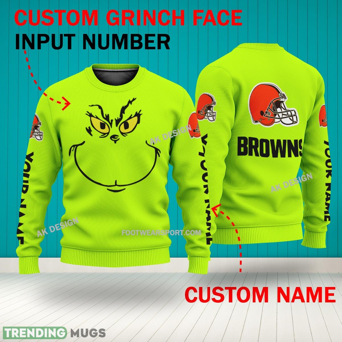 Grinch Face Cleveland Browns 3D Hoodie, Zip Hoodie, Sweater Green AOP Custom Number And Name 3D Hoodies Grinch Face Cleveland Browns 3D Hoodie, Zip Hoodie, Sweater Green AOP Custom Number And Name 3D Hoodies