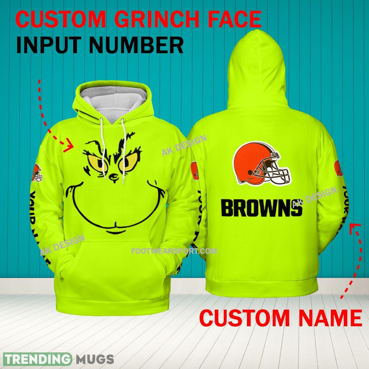Grinch Face Cleveland Browns 3D Hoodie, Zip Hoodie, Sweater Green AOP Custom Number And Name - Grinch Face NFL Cleveland Browns 3D Hoodie Grinch Face Cleveland Browns 3D Hoodie, Zip Hoodie, Sweater Green AOP Custom Number And Name - Grinch Face NFL Cleveland Browns 3D Hoodie