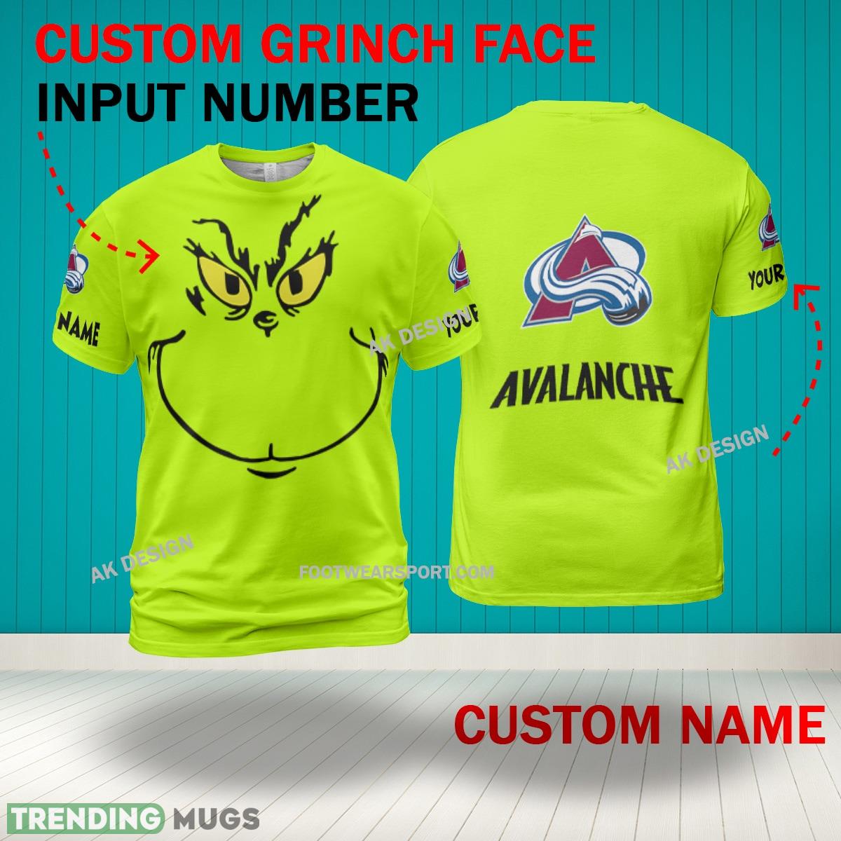Grinch Face Colorado Avalanche 3D Hoodie, Zip Hoodie, Sweater Green AOP Custom Number And Name 3D Hoodies Grinch Face Colorado Avalanche 3D Hoodie, Zip Hoodie, Sweater Green AOP Custom Number And Name 3D Hoodies