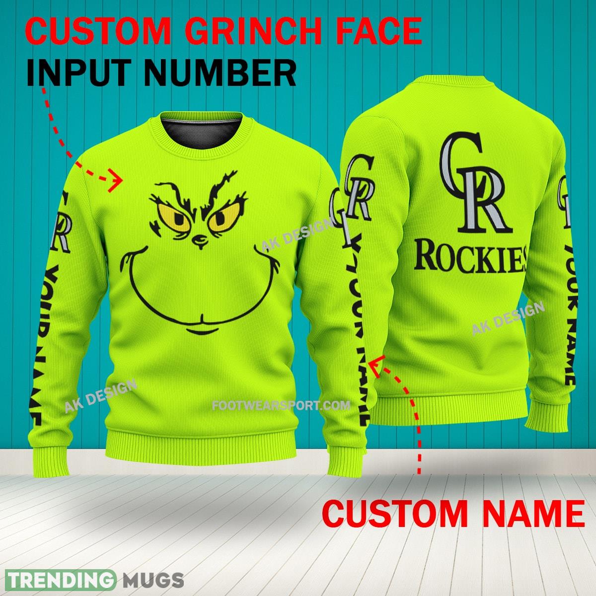 Grinch Face Colorado Rockies 3D Hoodie, Zip Hoodie, Sweater Green AOP Custom Number And Name 3D Hoodies Grinch Face Colorado Rockies 3D Hoodie, Zip Hoodie, Sweater Green AOP Custom Number And Name 3D Hoodies