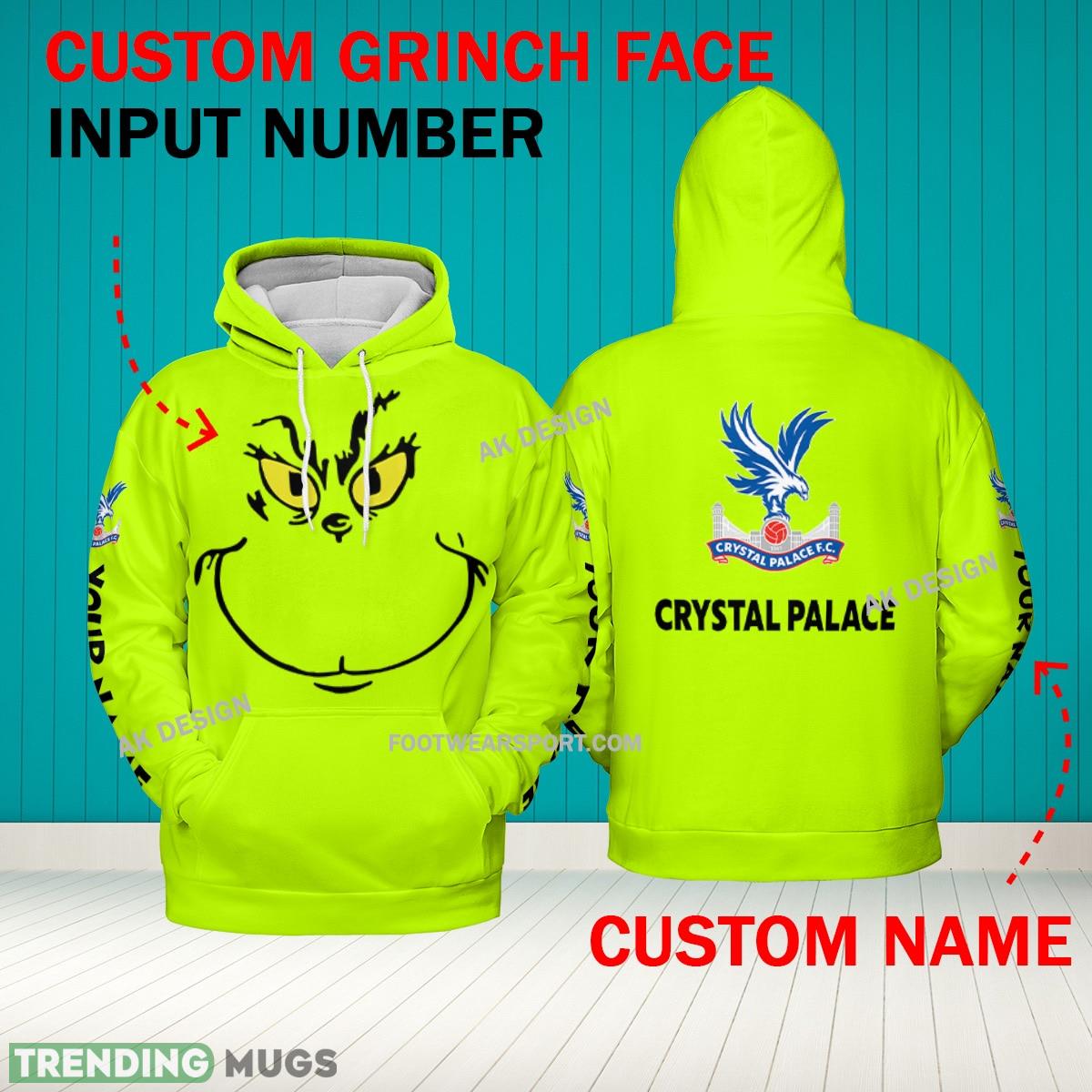 Grinch Face Crystal Palace 3D Hoodie, Zip Hoodie, Sweater Green AOP Custom Number And Name - Grinch Face EPL Crystal Palace 3D Hoodie Grinch Face Crystal Palace 3D Hoodie, Zip Hoodie, Sweater Green AOP Custom Number And Name - Grinch Face EPL Crystal Palace 3D Hoodie