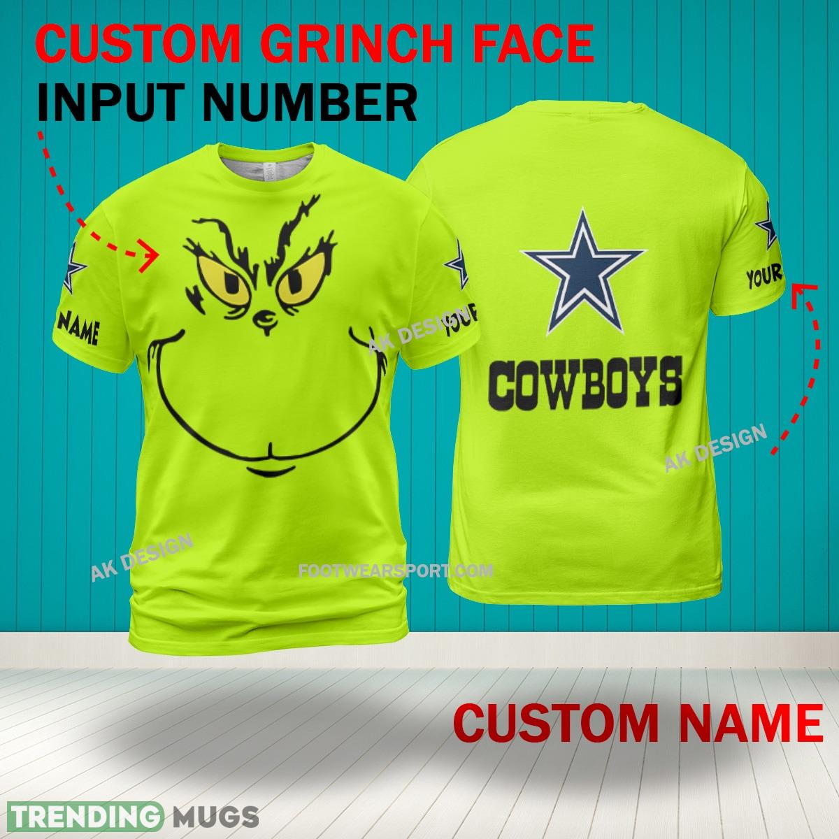 Grinch Face Dallas Cowboys 3D Hoodie, Zip Hoodie, Sweater Green AOP Custom Number And Name 3D Hoodies Grinch Face Dallas Cowboys 3D Hoodie, Zip Hoodie, Sweater Green AOP Custom Number And Name 3D Hoodies