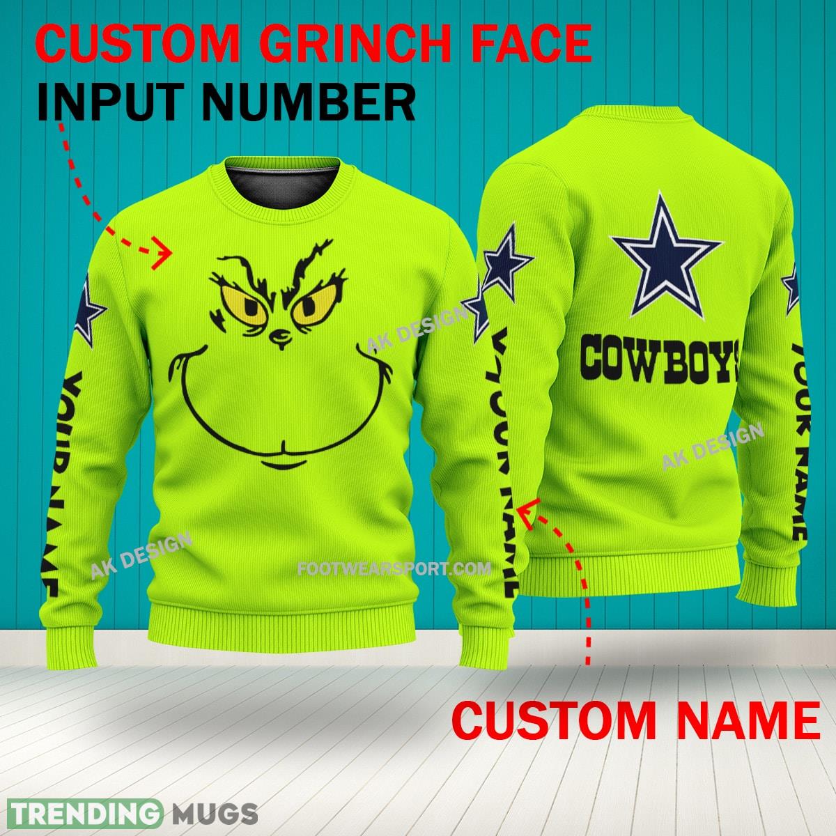 Grinch Face Dallas Cowboys 3D Hoodie, Zip Hoodie, Sweater Green AOP Custom Number And Name 3D Hoodies Grinch Face Dallas Cowboys 3D Hoodie, Zip Hoodie, Sweater Green AOP Custom Number And Name 3D Hoodies