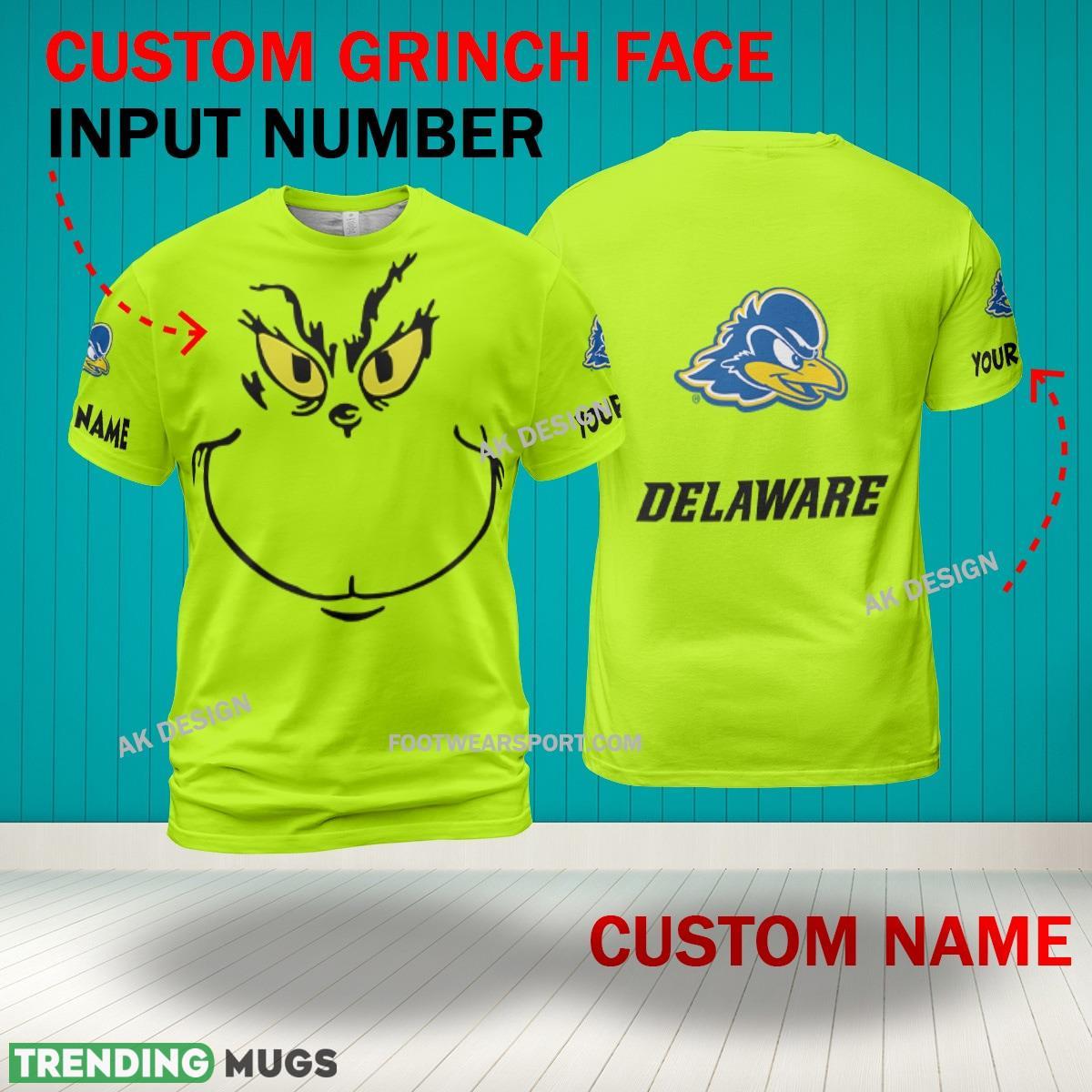 Grinch Face delaware blue hens 3D Hoodie, Zip Hoodie, Sweater Green AOP Custom Number And Name 3D Hoodies Grinch Face delaware blue hens 3D Hoodie, Zip Hoodie, Sweater Green AOP Custom Number And Name 3D Hoodies