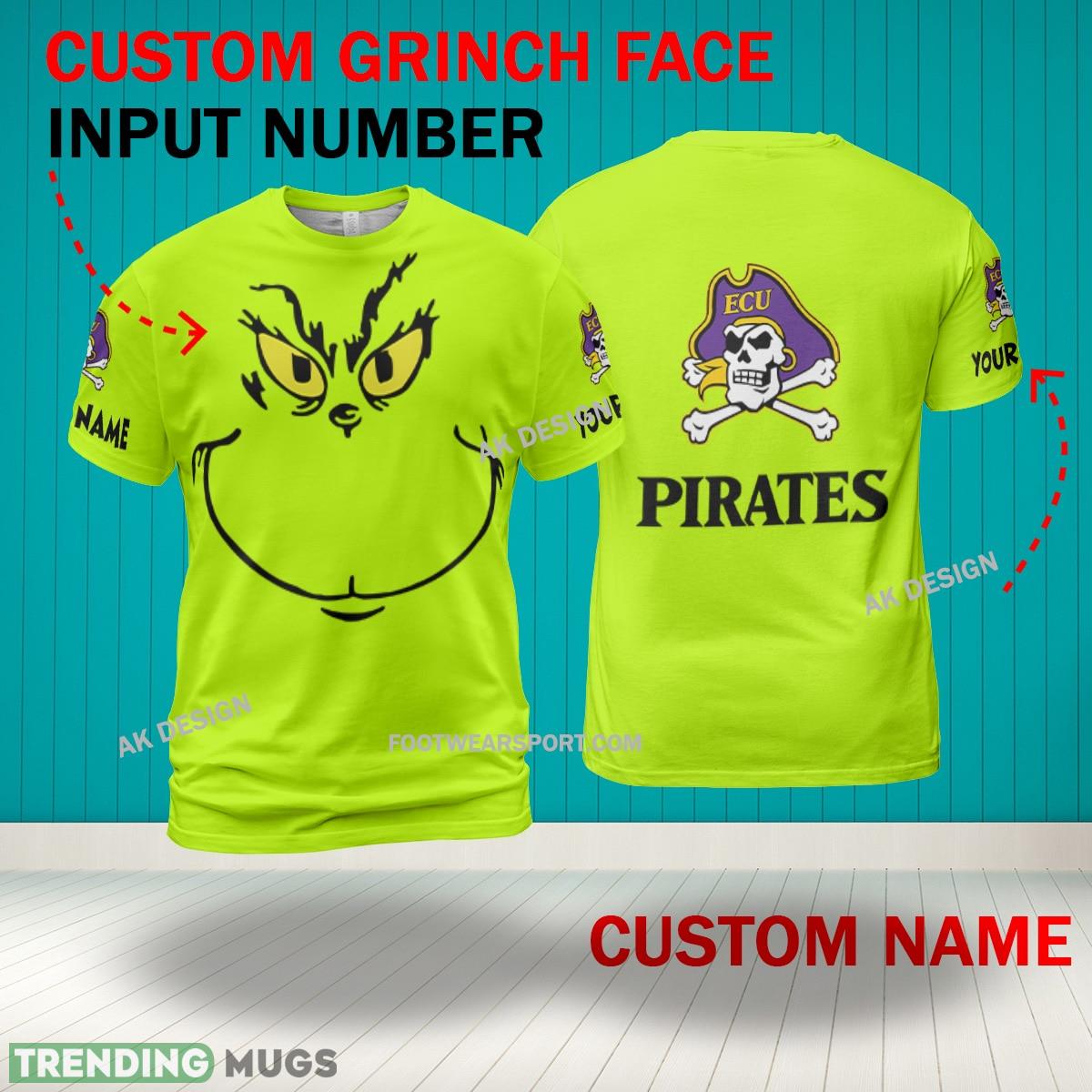 Grinch Face East Carolina Pirates 3D Hoodie, Zip Hoodie, Sweater Green AOP Custom Number And Name 3D Hoodies Grinch Face East Carolina Pirates 3D Hoodie, Zip Hoodie, Sweater Green AOP Custom Number And Name 3D Hoodies