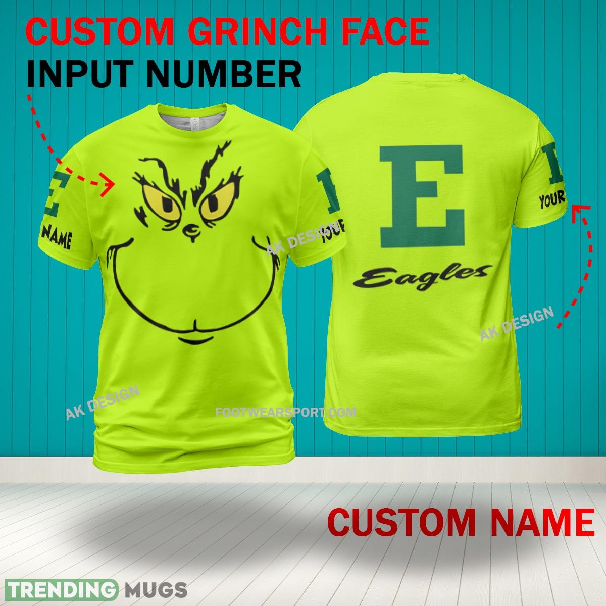Grinch Face Eastern Michigan Eagles 3D Hoodie, Zip Hoodie, Sweater Green AOP Custom Number And Name 3D Hoodies Grinch Face Eastern Michigan Eagles 3D Hoodie, Zip Hoodie, Sweater Green AOP Custom Number And Name 3D Hoodies
