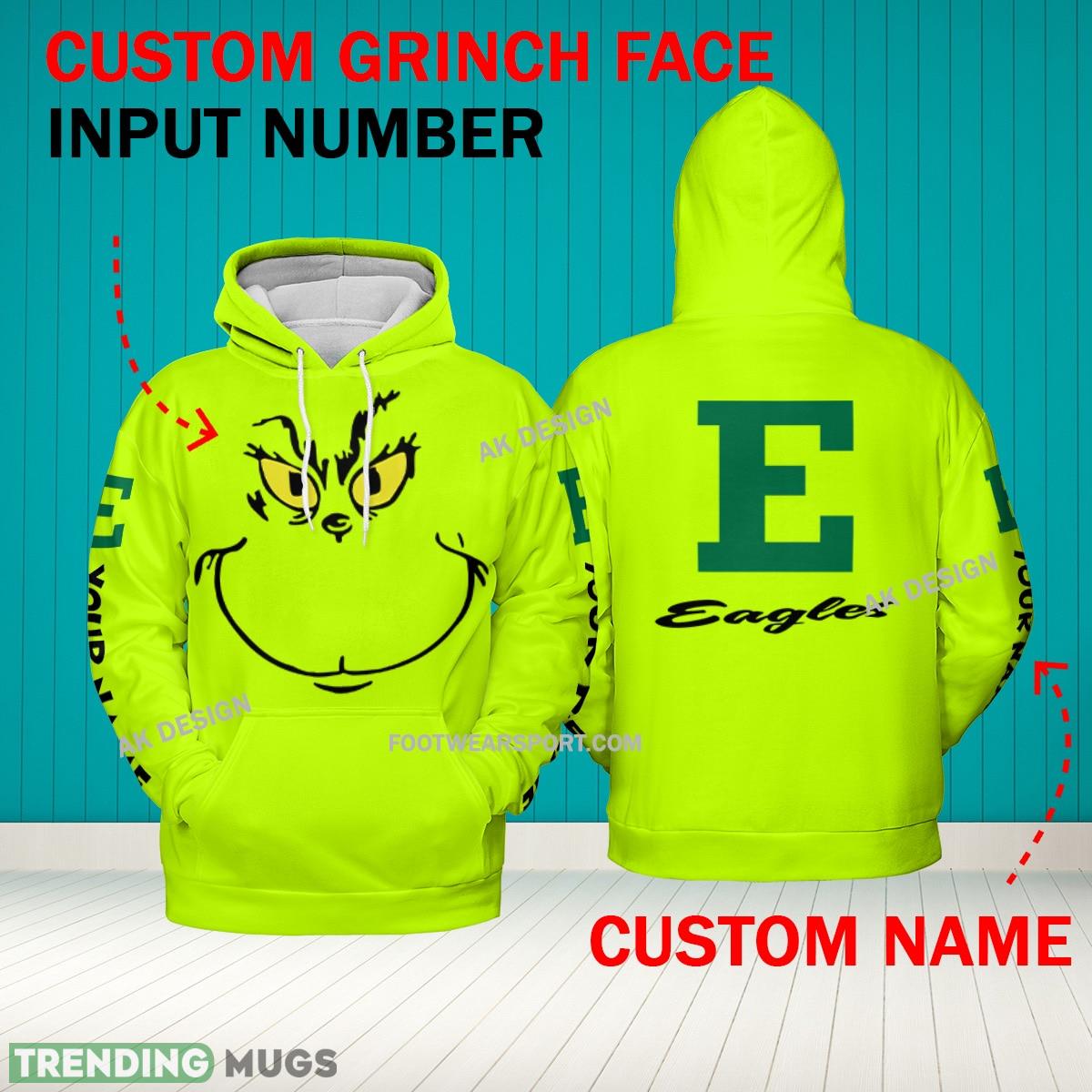 Grinch Face Eastern Michigan Eagles 3D Hoodie, Zip Hoodie, Sweater Green AOP Custom Number And Name - Grinch Face NCAA Eastern Michigan Eagles 3D Hoodie Grinch Face Eastern Michigan Eagles 3D Hoodie, Zip Hoodie, Sweater Green AOP Custom Number And Name - Grinch Face NCAA Eastern Michigan Eagles 3D Hoodie