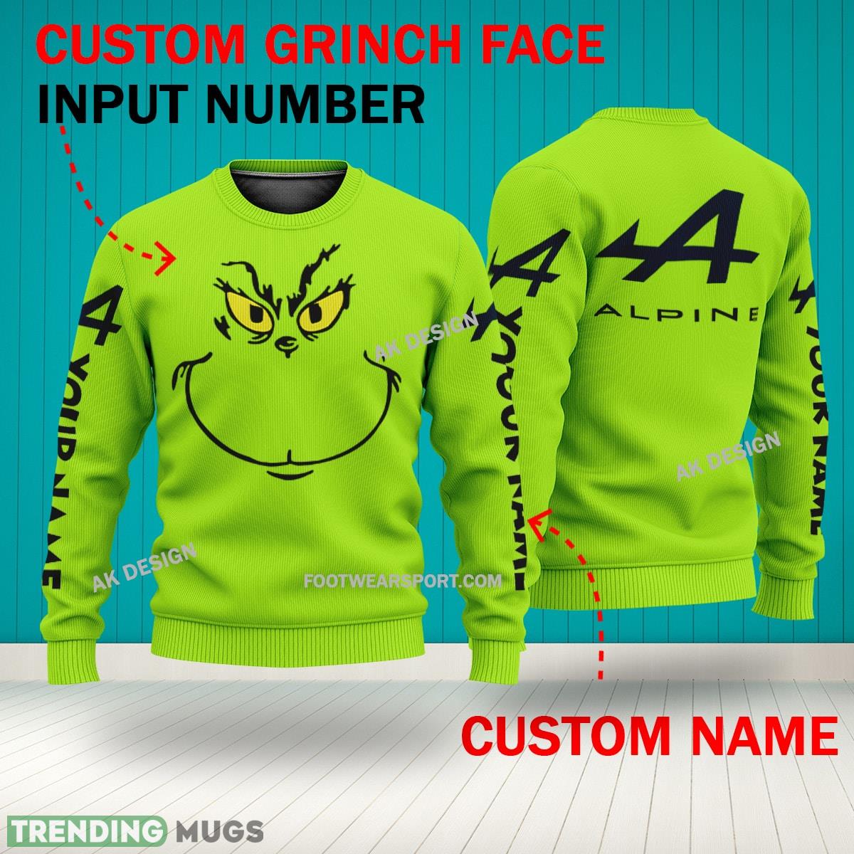 Grinch Face F1 Racing BWT Alpine F1 Team 3D Hoodie, Zip Hoodie, Sweater Green AOP Custom Number And Name 3D Hoodies Grinch Face F1 Racing BWT Alpine F1 Team 3D Hoodie, Zip Hoodie, Sweater Green AOP Custom Number And Name 3D Hoodies