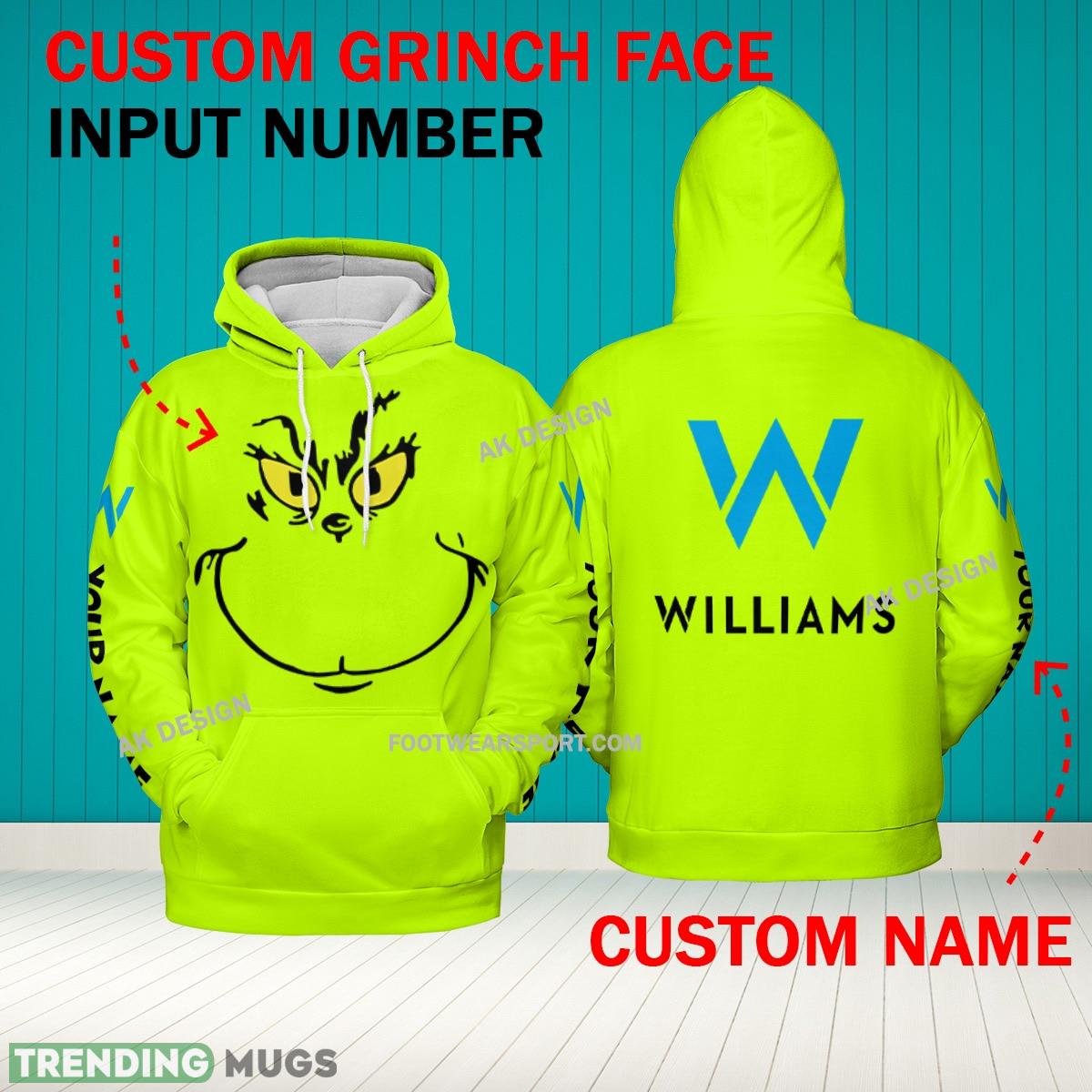 Grinch Face F1 Racing Williams Racing 3D Hoodie, Zip Hoodie, Sweater Green AOP Custom Number And Name - Grinch Face F1 Racing Williams Racing 3D Hoodie Grinch Face F1 Racing Williams Racing 3D Hoodie, Zip Hoodie, Sweater Green AOP Custom Number And Name - Grinch Face F1 Racing Williams Racing 3D Hoodie