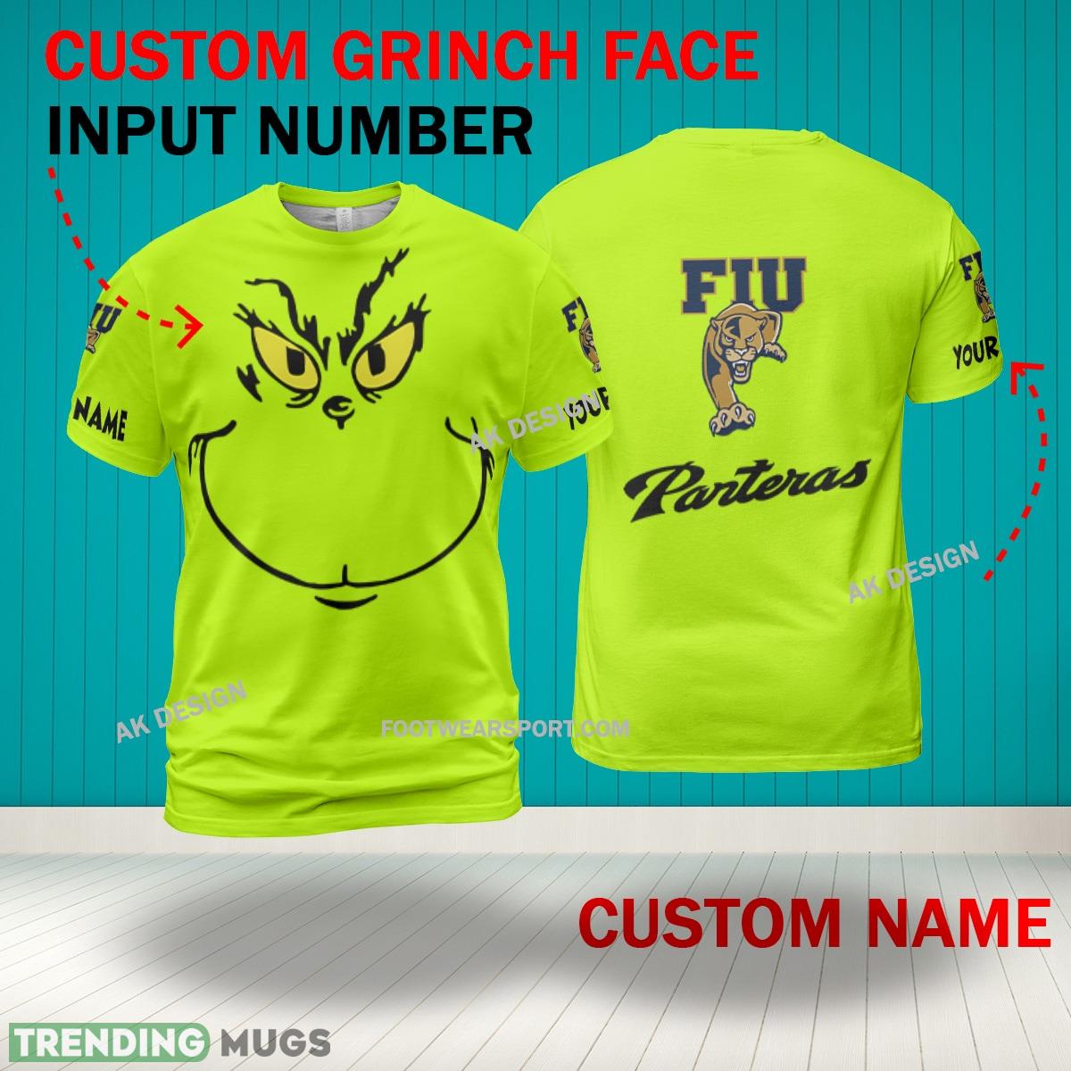 Grinch Face FIU Panthers 3D Hoodie, Zip Hoodie, Sweater Green AOP Custom Number And Name 3D Hoodies Grinch Face FIU Panthers 3D Hoodie, Zip Hoodie, Sweater Green AOP Custom Number And Name 3D Hoodies