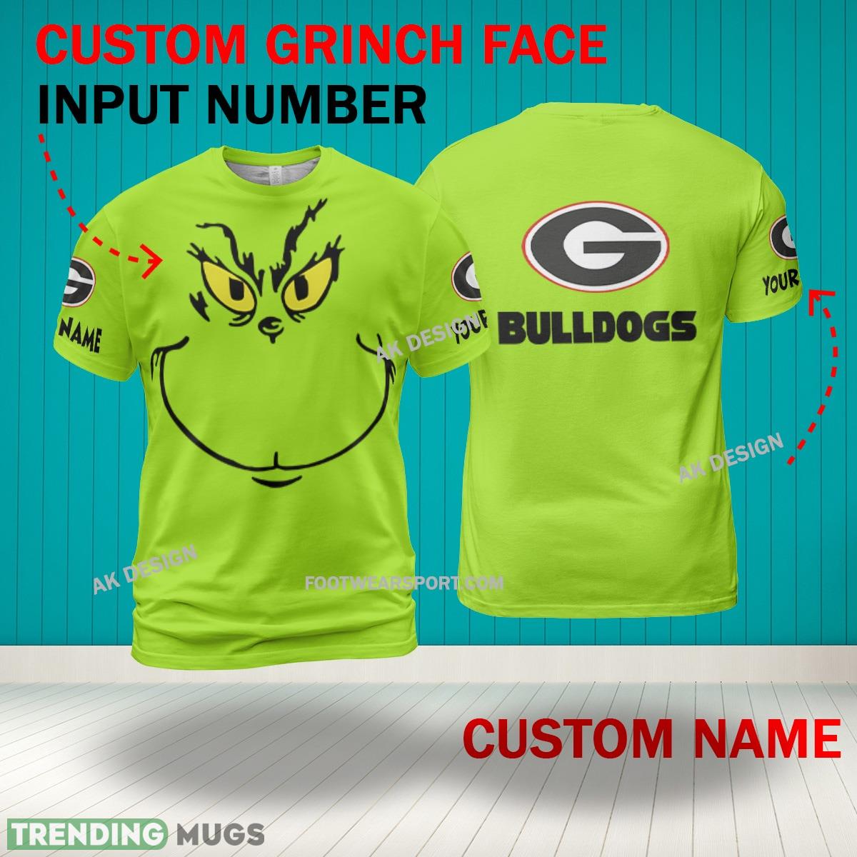 Grinch Face Georgia Bulldogs 3D Hoodie, Zip Hoodie, Sweater Green AOP Custom Number And Name 3D Hoodies Grinch Face Georgia Bulldogs 3D Hoodie, Zip Hoodie, Sweater Green AOP Custom Number And Name 3D Hoodies