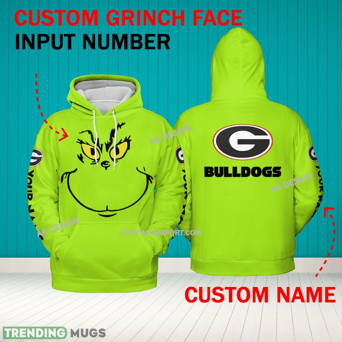 Grinch Face Georgia Bulldogs 3D Hoodie, Zip Hoodie, Sweater Green AOP Custom Number And Name - Grinch Face NCAA Georgia Bulldogs 3D Hoodie Grinch Face Georgia Bulldogs 3D Hoodie, Zip Hoodie, Sweater Green AOP Custom Number And Name - Grinch Face NCAA Georgia Bulldogs 3D Hoodie