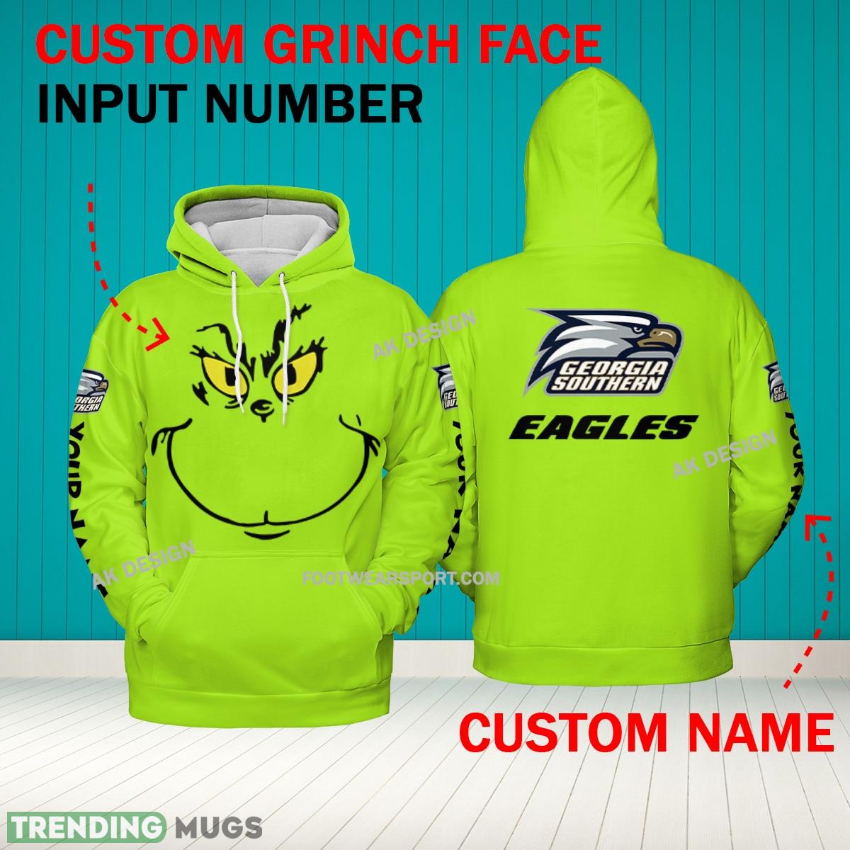 Grinch Face Georgia Southern Eagles 3D Hoodie, Zip Hoodie, Sweater Green AOP Custom Number And Name - Grinch Face NCAA Georgia Southern Eagles 3D Hoodie Grinch Face Georgia Southern Eagles 3D Hoodie, Zip Hoodie, Sweater Green AOP Custom Number And Name - Grinch Face NCAA Georgia Southern Eagles 3D Hoodie