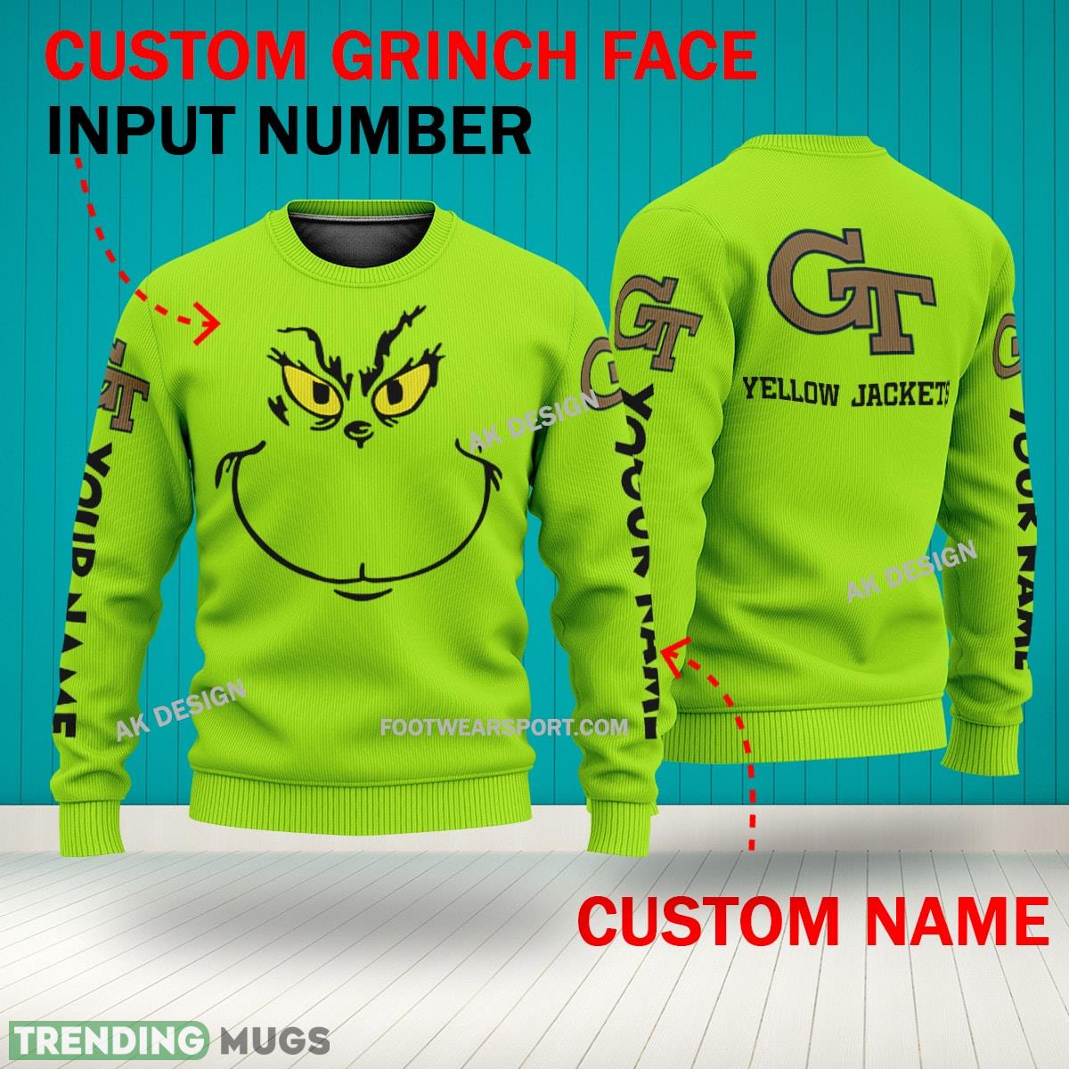 Grinch Face Georgia Tech Yellow Jackets 3D Hoodie, Zip Hoodie, Sweater Green AOP Custom Number And Name 3D Hoodies Grinch Face Georgia Tech Yellow Jackets 3D Hoodie, Zip Hoodie, Sweater Green AOP Custom Number And Name 3D Hoodies