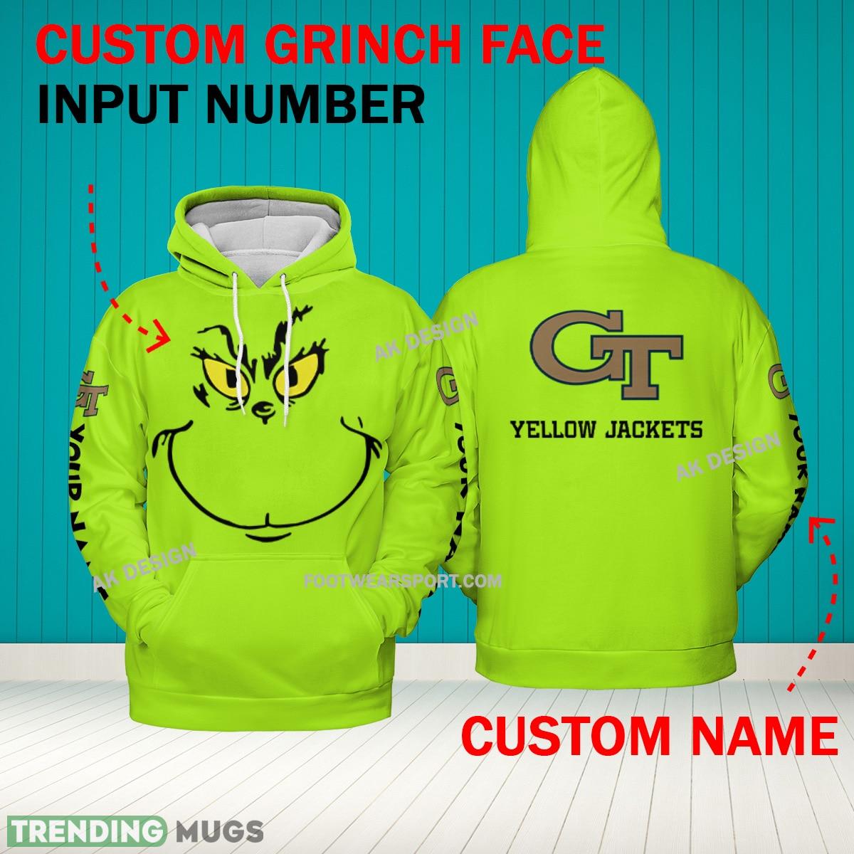 Grinch Face Georgia Tech Yellow Jackets 3D Hoodie, Zip Hoodie, Sweater Green AOP Custom Number And Name - Grinch Face NCAA Georgia Tech Yellow Jackets 3D Hoodie Grinch Face Georgia Tech Yellow Jackets 3D Hoodie, Zip Hoodie, Sweater Green AOP Custom Number And Name - Grinch Face NCAA Georgia Tech Yellow Jackets 3D Hoodie