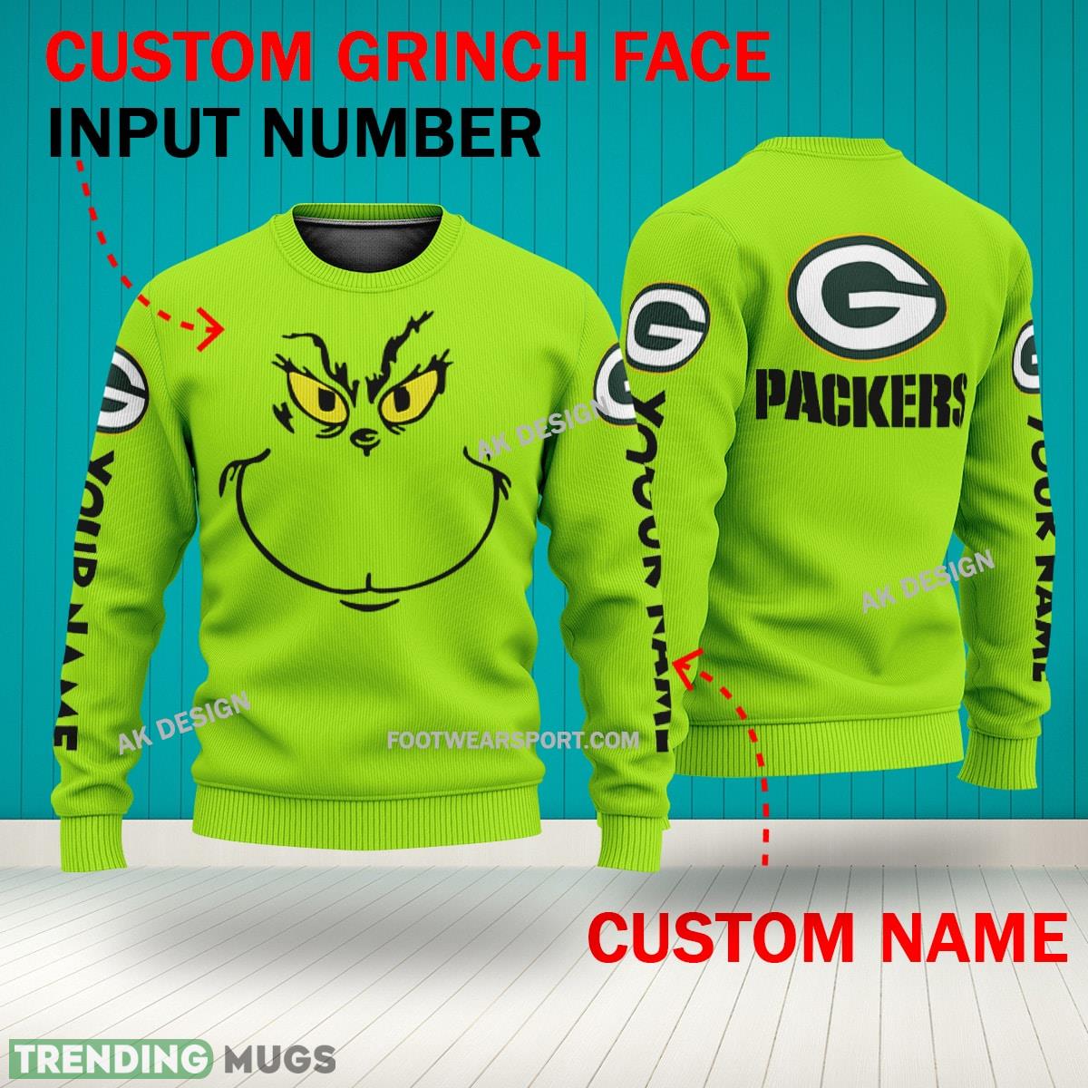 Grinch Face Green Bay Packers 3D Hoodie, Zip Hoodie, Sweater Green AOP Custom Number And Name 3D Hoodies Grinch Face Green Bay Packers 3D Hoodie, Zip Hoodie, Sweater Green AOP Custom Number And Name 3D Hoodies