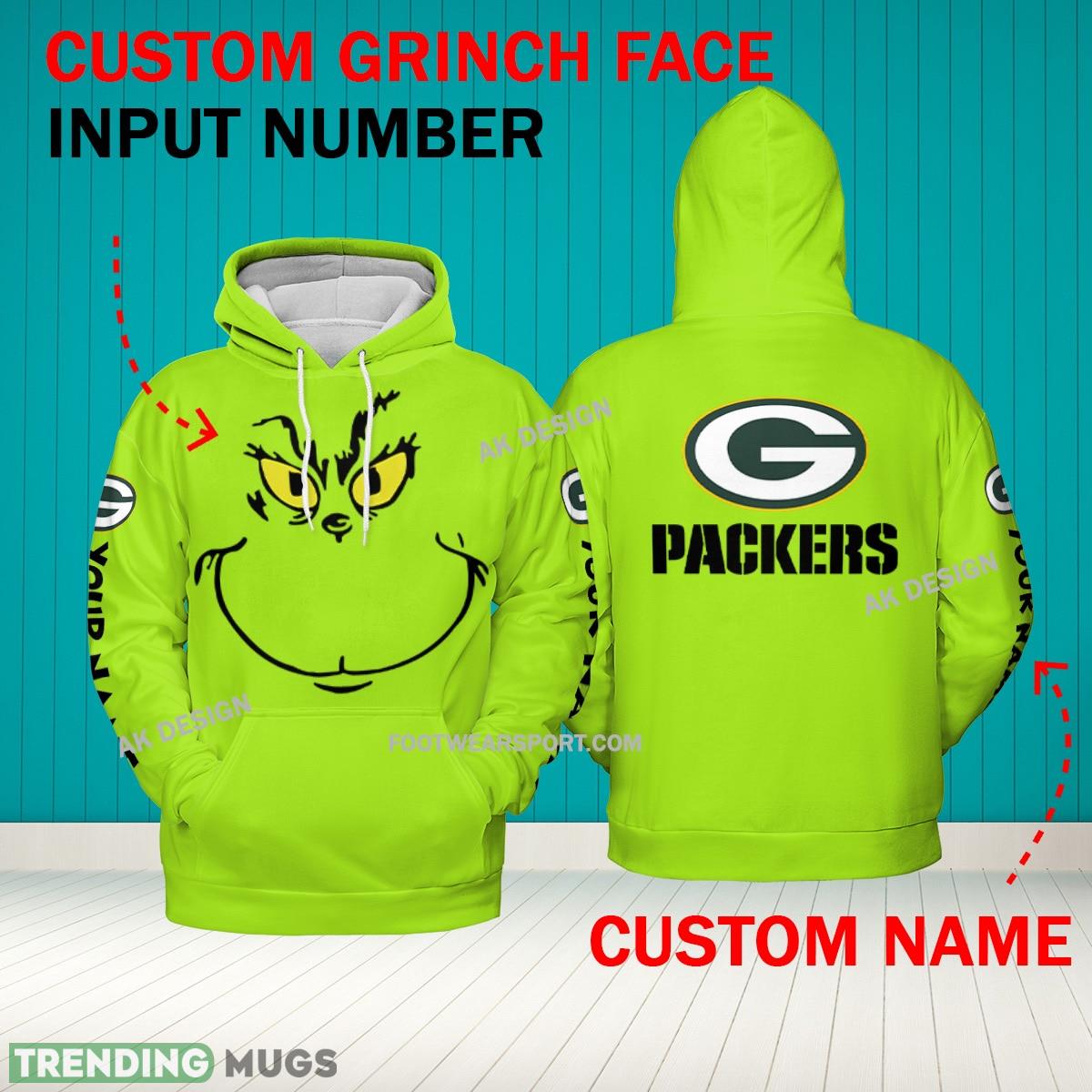 Grinch Face Green Bay Packers 3D Hoodie, Zip Hoodie, Sweater Green AOP Custom Number And Name - Grinch Face NFL Green Bay Packers 3D Hoodie Grinch Face Green Bay Packers 3D Hoodie, Zip Hoodie, Sweater Green AOP Custom Number And Name - Grinch Face NFL Green Bay Packers 3D Hoodie
