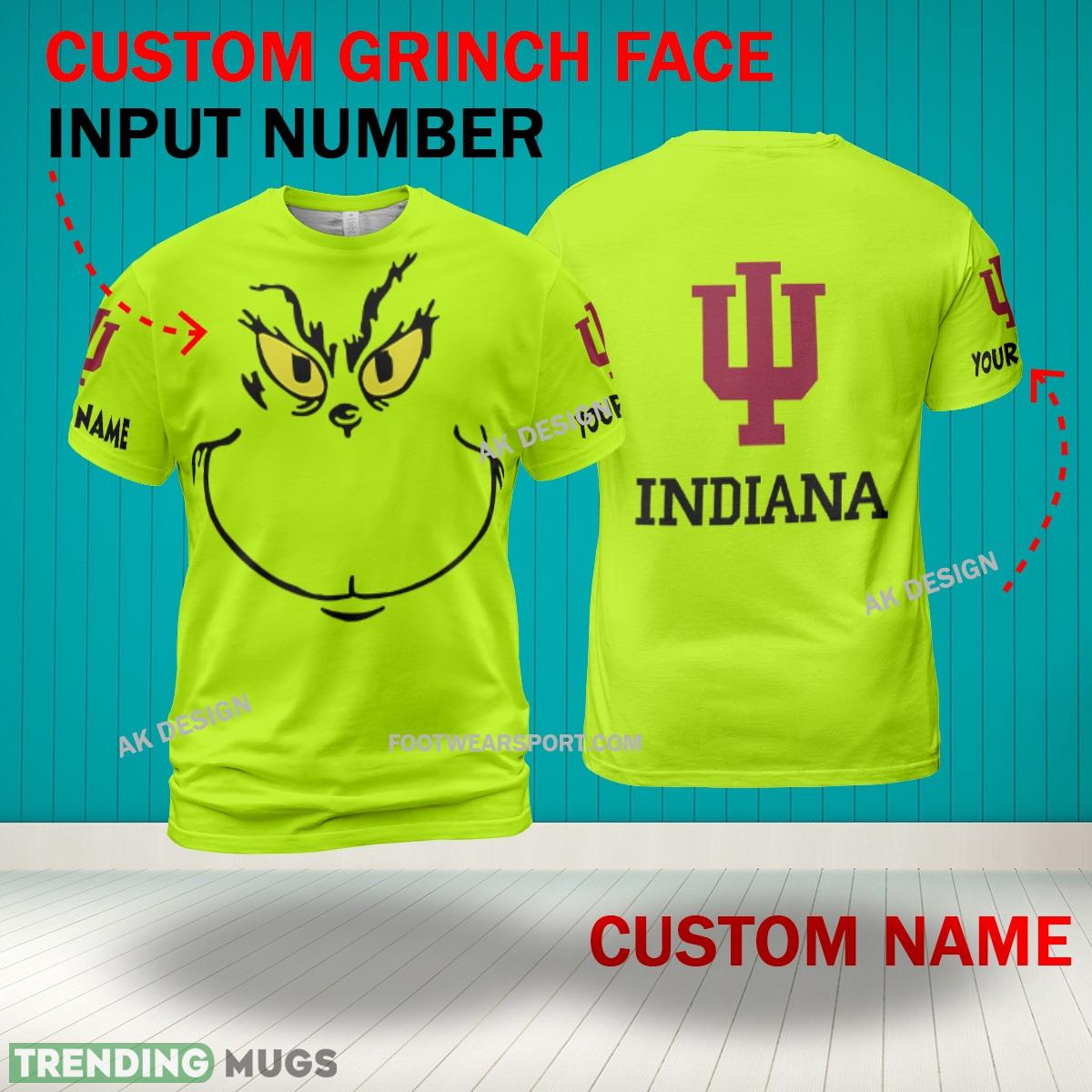 Grinch Face Indiana Hoosiers 3D Hoodie, Zip Hoodie, Sweater Green AOP Custom Number And Name 3D Hoodies Grinch Face Indiana Hoosiers 3D Hoodie, Zip Hoodie, Sweater Green AOP Custom Number And Name 3D Hoodies