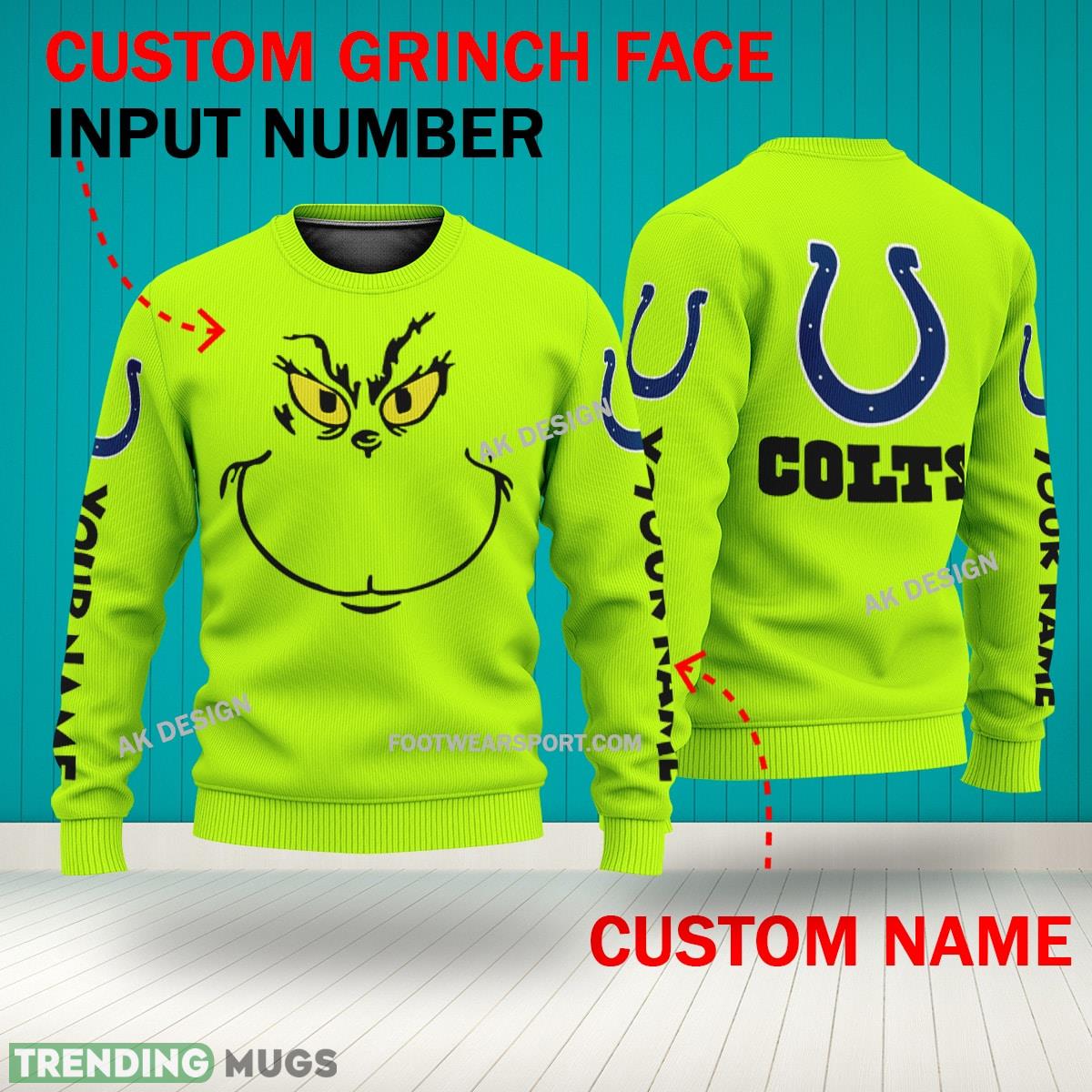 Grinch Face Indianapolis Colts 3D Hoodie, Zip Hoodie, Sweater Green AOP Custom Number And Name 3D Hoodies Grinch Face Indianapolis Colts 3D Hoodie, Zip Hoodie, Sweater Green AOP Custom Number And Name 3D Hoodies