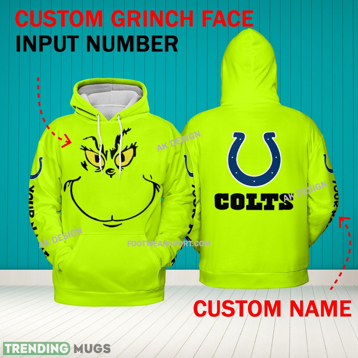 Grinch Face Indianapolis Colts 3D Hoodie, Zip Hoodie, Sweater Green AOP Custom Number And Name - Grinch Face NFL Indianapolis Colts 3D Hoodie Grinch Face Indianapolis Colts 3D Hoodie, Zip Hoodie, Sweater Green AOP Custom Number And Name - Grinch Face NFL Indianapolis Colts 3D Hoodie