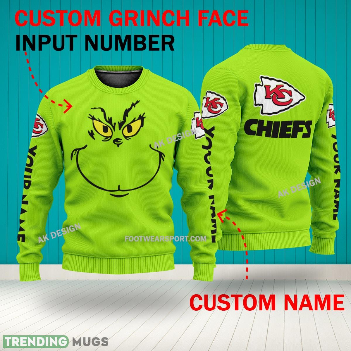 Grinch Face Kansas City Chiefs 3D Hoodie, Zip Hoodie, Sweater Green AOP Custom Number And Name 3D Hoodies Grinch Face Kansas City Chiefs 3D Hoodie, Zip Hoodie, Sweater Green AOP Custom Number And Name 3D Hoodies