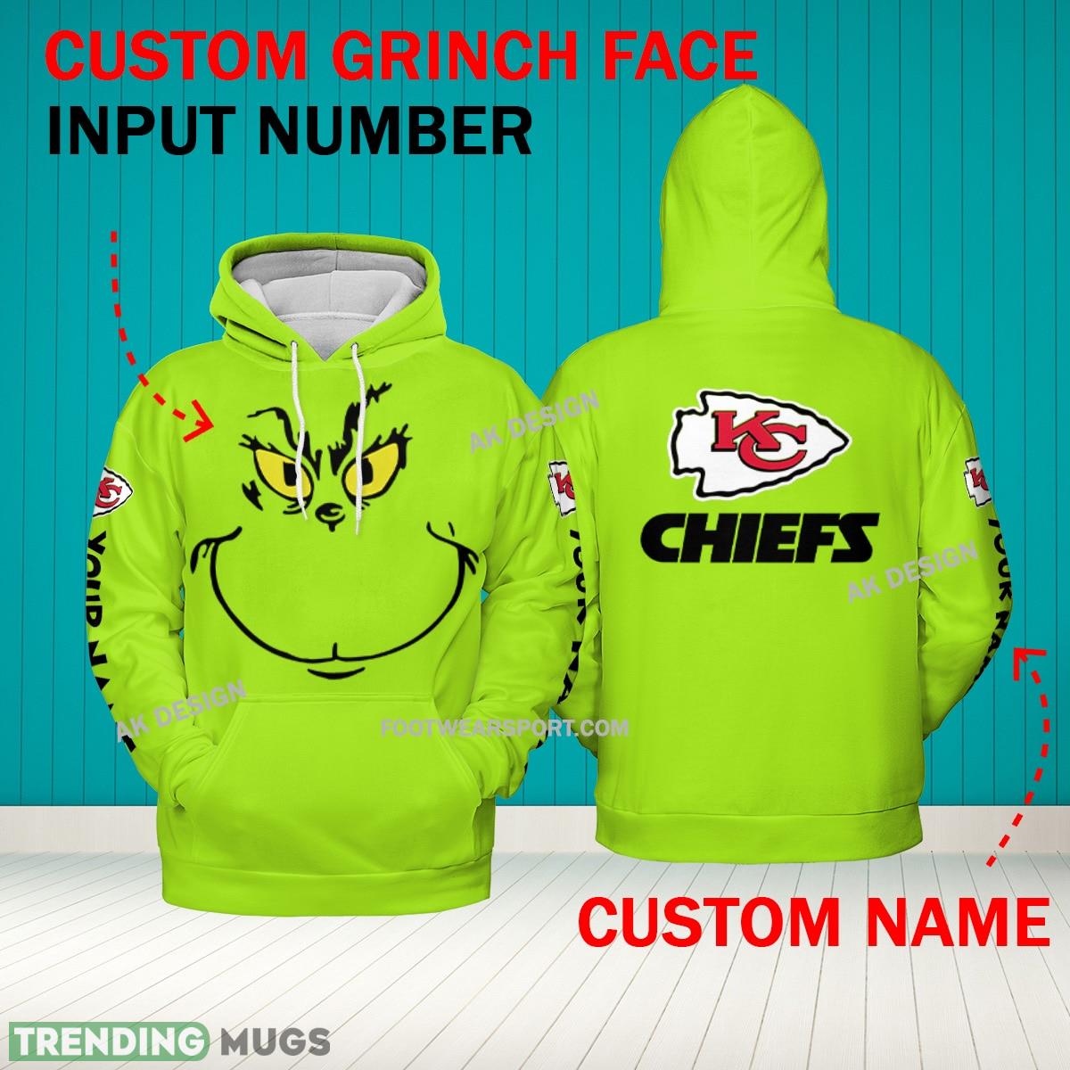 Grinch Face Kansas City Chiefs 3D Hoodie, Zip Hoodie, Sweater Green AOP Custom Number And Name - Grinch Face NFL Kansas City Chiefs 3D Hoodie Grinch Face Kansas City Chiefs 3D Hoodie, Zip Hoodie, Sweater Green AOP Custom Number And Name - Grinch Face NFL Kansas City Chiefs 3D Hoodie