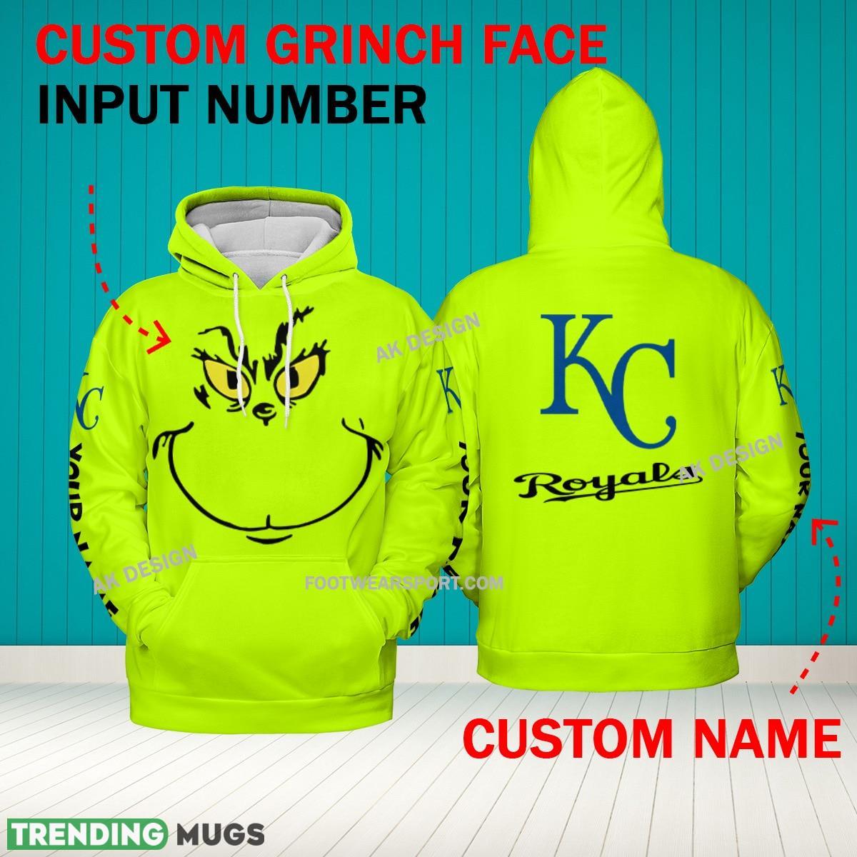 Grinch Face Kansas City Royals 3D Hoodie, Zip Hoodie, Sweater Green AOP Custom Number And Name - Grinch Face MLB Kansas City Royals 3D Hoodie Grinch Face Kansas City Royals 3D Hoodie, Zip Hoodie, Sweater Green AOP Custom Number And Name - Grinch Face MLB Kansas City Royals 3D Hoodie