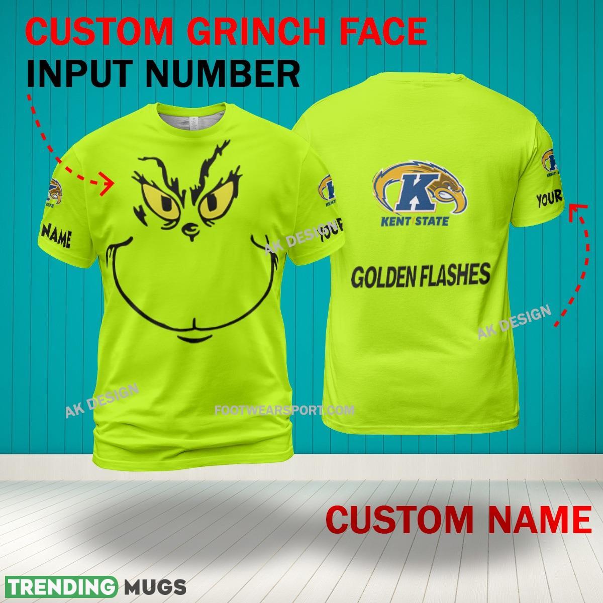 Grinch Face Kent State Golden Flashes 3D Hoodie, Zip Hoodie, Sweater Green AOP Custom Number And Name 3D Hoodies Grinch Face Kent State Golden Flashes 3D Hoodie, Zip Hoodie, Sweater Green AOP Custom Number And Name 3D Hoodies