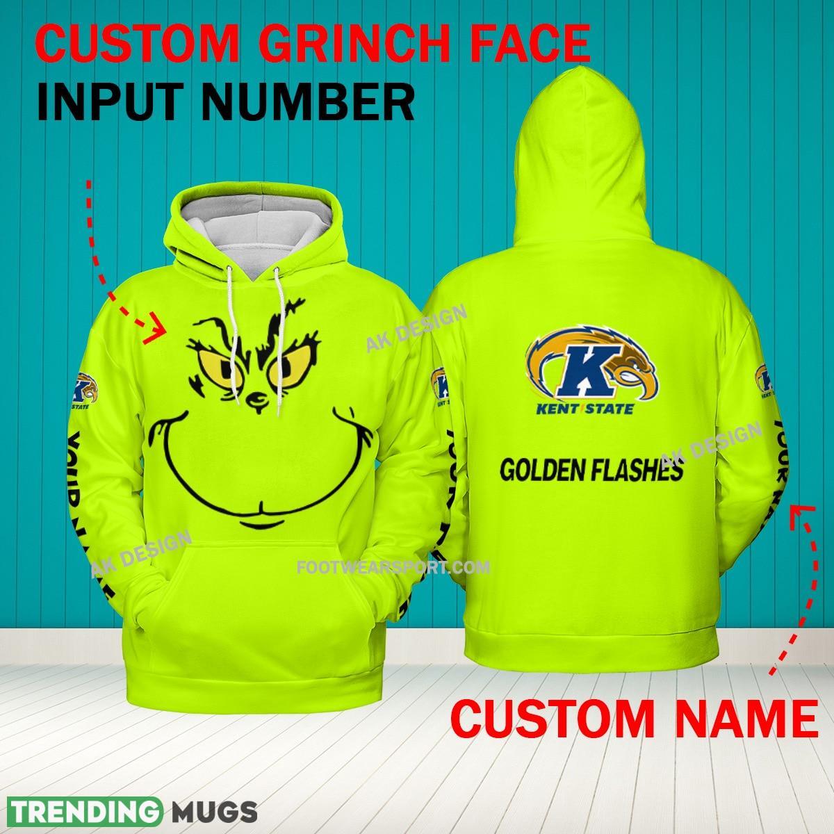 Grinch Face Kent State Golden Flashes 3D Hoodie, Zip Hoodie, Sweater Green AOP Custom Number And Name - Grinch Face NCAA Kent State Golden Flashes 3D Hoodie Grinch Face Kent State Golden Flashes 3D Hoodie, Zip Hoodie, Sweater Green AOP Custom Number And Name - Grinch Face NCAA Kent State Golden Flashes 3D Hoodie