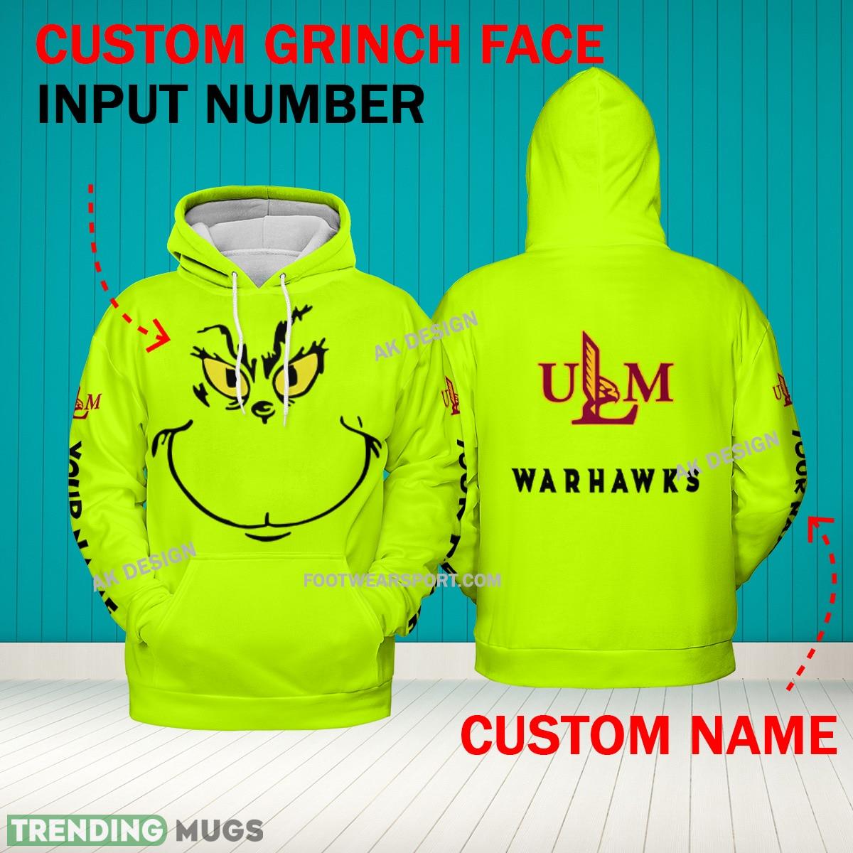 Grinch Face Louisiana Monroe Warhawks 3D Hoodie, Zip Hoodie, Sweater Green AOP Custom Number And Name - Grinch Face NCAA Louisiana Monroe Warhawks 3D Hoodie Grinch Face Louisiana Monroe Warhawks 3D Hoodie, Zip Hoodie, Sweater Green AOP Custom Number And Name - Grinch Face NCAA Louisiana Monroe Warhawks 3D Hoodie