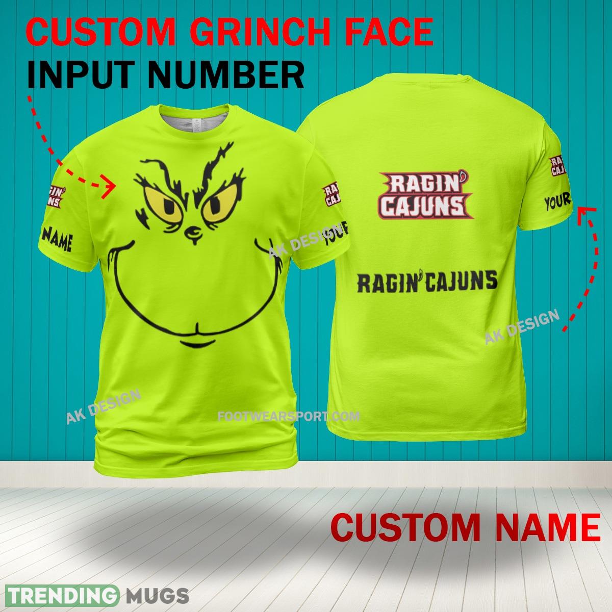 Grinch Face Louisiana Ragin Cajuns 3D Hoodie, Zip Hoodie, Sweater Green AOP Custom Number And Name 3D Hoodies Grinch Face Louisiana Ragin Cajuns 3D Hoodie, Zip Hoodie, Sweater Green AOP Custom Number And Name 3D Hoodies