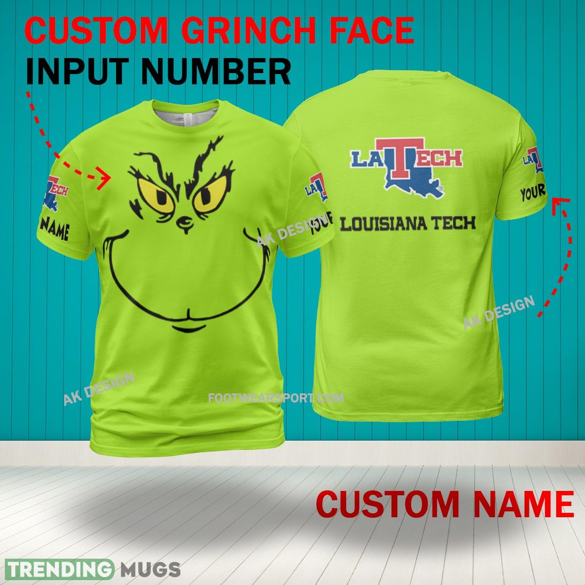Grinch Face Louisiana Tech Bulldogs 3D Hoodie, Zip Hoodie, Sweater Green AOP Custom Number And Name 3D Hoodies Grinch Face Louisiana Tech Bulldogs 3D Hoodie, Zip Hoodie, Sweater Green AOP Custom Number And Name 3D Hoodies