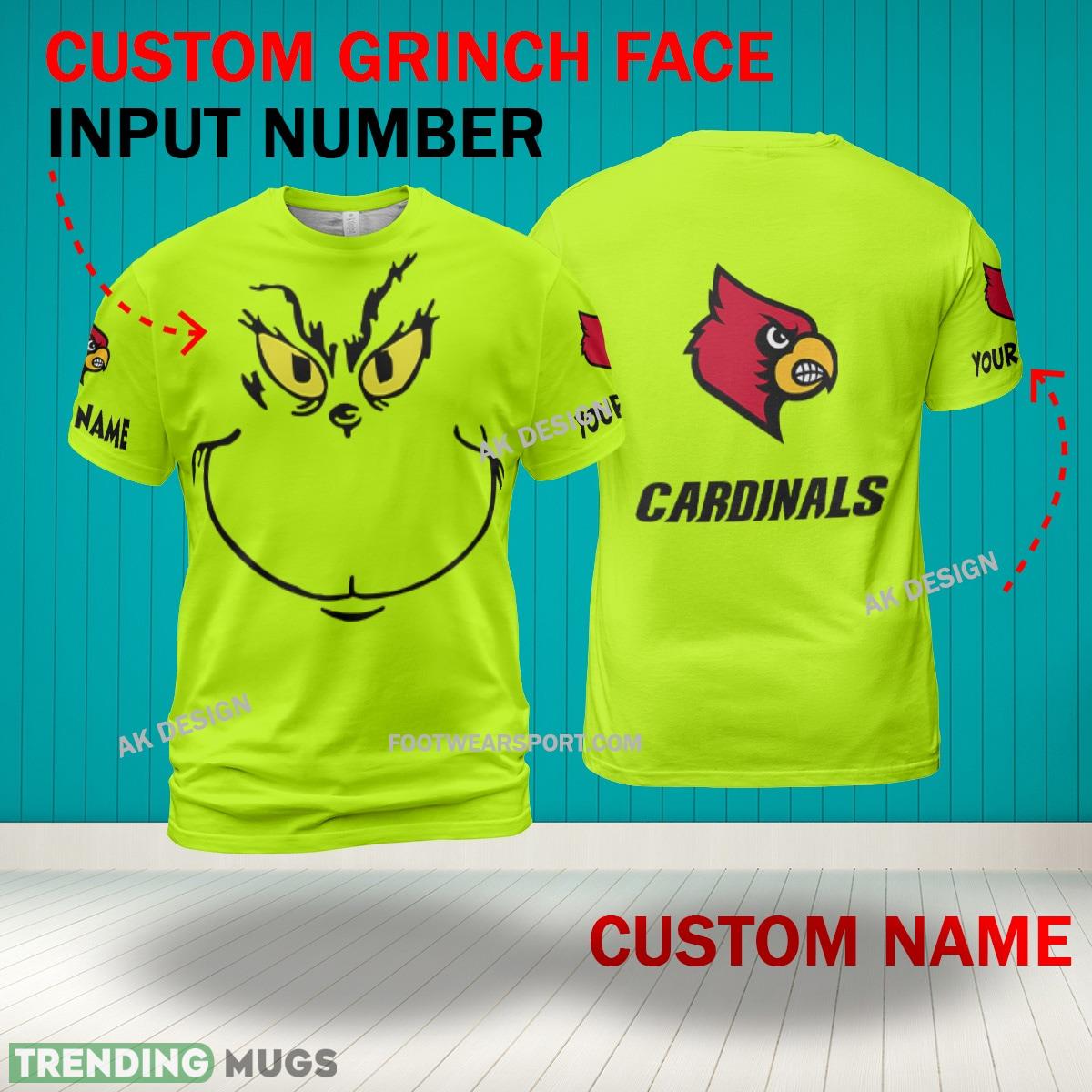 Grinch Face Louisville Cardinals 3D Hoodie, Zip Hoodie, Sweater Green AOP Custom Number And Name 3D Hoodies Grinch Face Louisville Cardinals 3D Hoodie, Zip Hoodie, Sweater Green AOP Custom Number And Name 3D Hoodies
