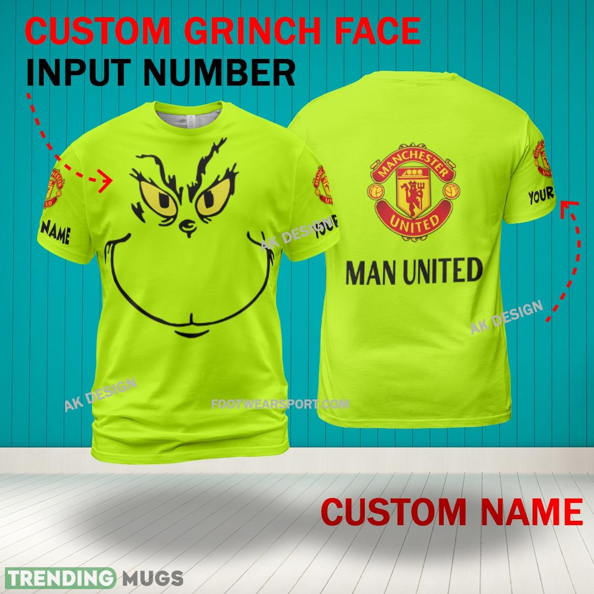 Grinch Face Manchester United 3D Hoodie, Zip Hoodie, Sweater Green AOP Custom Number And Name 3D Hoodies Grinch Face Manchester United 3D Hoodie, Zip Hoodie, Sweater Green AOP Custom Number And Name 3D Hoodies