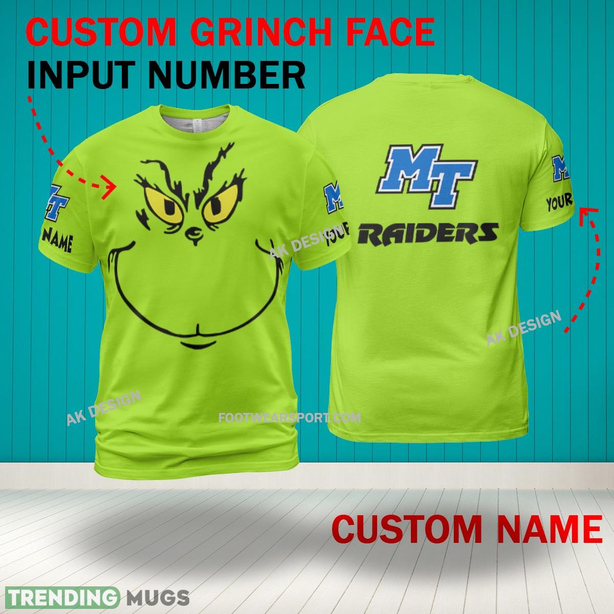 Grinch Face Middle Tenn Blue Raiders 3D Hoodie, Zip Hoodie, Sweater Green AOP Custom Number And Name 3D Hoodies Grinch Face Middle Tenn Blue Raiders 3D Hoodie, Zip Hoodie, Sweater Green AOP Custom Number And Name 3D Hoodies