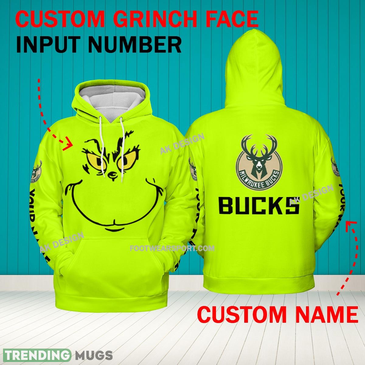Grinch Face Milwaukee Bucks 3D Hoodie, Zip Hoodie, Sweater Green AOP Custom Number And Name - Grinch Face NBA Milwaukee Bucks 3D Hoodie Grinch Face Milwaukee Bucks 3D Hoodie, Zip Hoodie, Sweater Green AOP Custom Number And Name - Grinch Face NBA Milwaukee Bucks 3D Hoodie