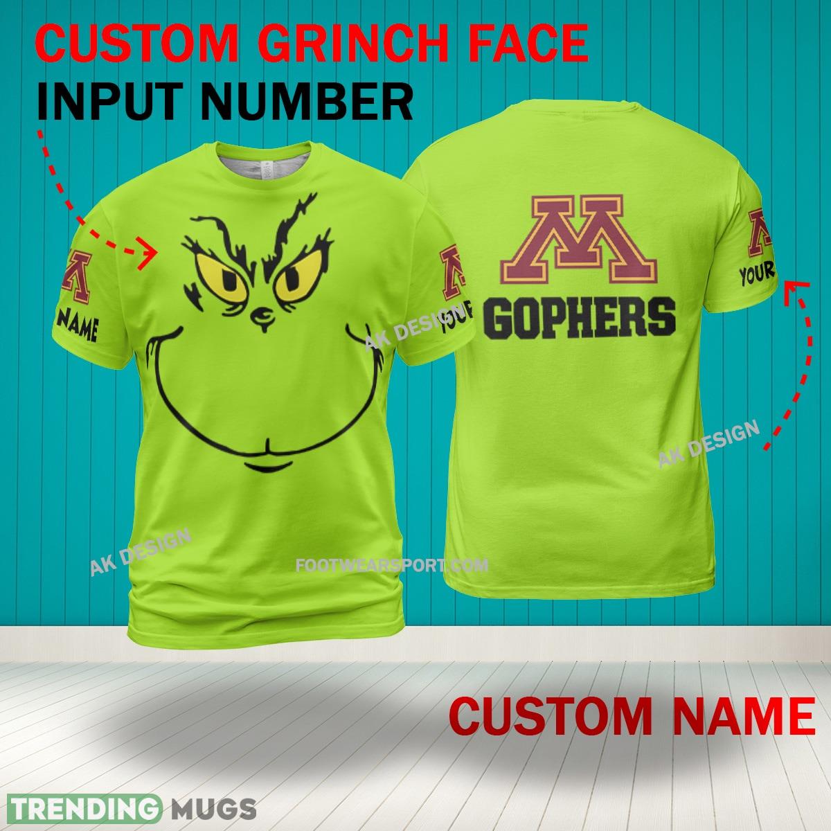 Grinch Face Minnesota Golden Gophers 3D Hoodie, Zip Hoodie, Sweater Green AOP Custom Number And Name 3D Hoodies Grinch Face Minnesota Golden Gophers 3D Hoodie, Zip Hoodie, Sweater Green AOP Custom Number And Name 3D Hoodies