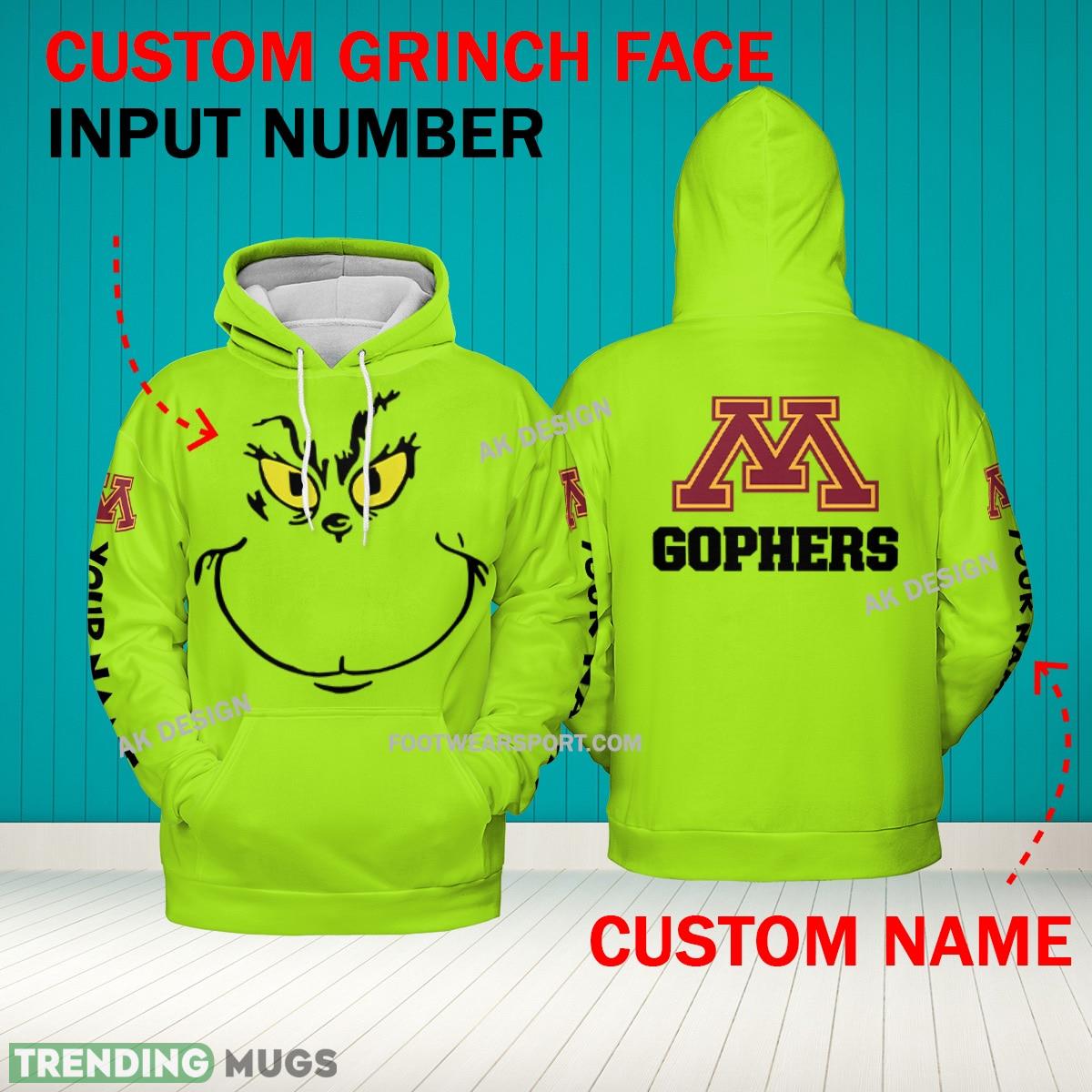 Grinch Face Minnesota Golden Gophers 3D Hoodie, Zip Hoodie, Sweater Green AOP Custom Number And Name - Grinch Face NCAA Minnesota Golden Gophers 3D Hoodie Grinch Face Minnesota Golden Gophers 3D Hoodie, Zip Hoodie, Sweater Green AOP Custom Number And Name - Grinch Face NCAA Minnesota Golden Gophers 3D Hoodie