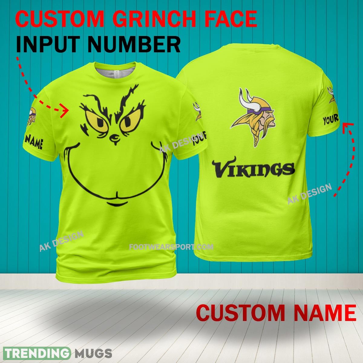 Grinch Face Minnesota Vikings 3D Hoodie, Zip Hoodie, Sweater Green AOP Custom Number And Name 3D Hoodies Grinch Face Minnesota Vikings 3D Hoodie, Zip Hoodie, Sweater Green AOP Custom Number And Name 3D Hoodies