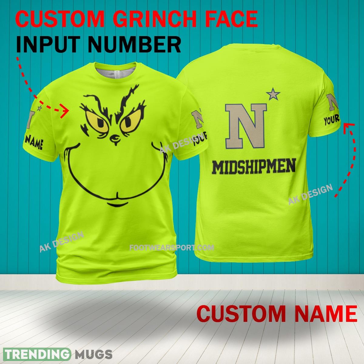 Grinch Face Navy Midshipmen 3D Hoodie, Zip Hoodie, Sweater Green AOP Custom Number And Name 3D Hoodies Grinch Face Navy Midshipmen 3D Hoodie, Zip Hoodie, Sweater Green AOP Custom Number And Name 3D Hoodies