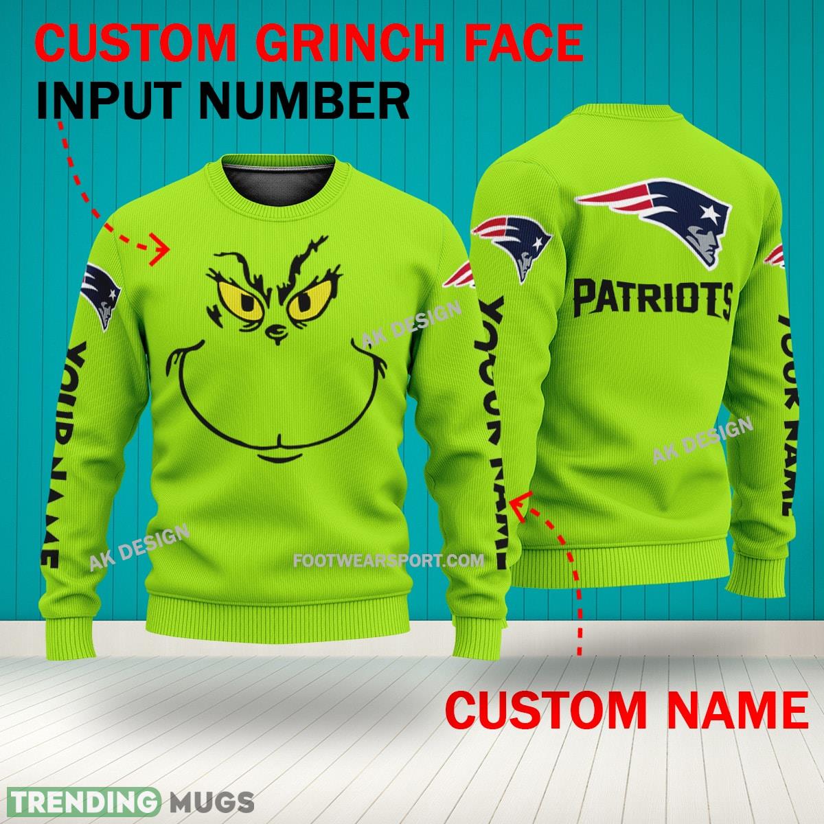 Grinch Face New England Patriots 3D Hoodie, Zip Hoodie, Sweater Green AOP Custom Number And Name 3D Hoodies Grinch Face New England Patriots 3D Hoodie, Zip Hoodie, Sweater Green AOP Custom Number And Name 3D Hoodies