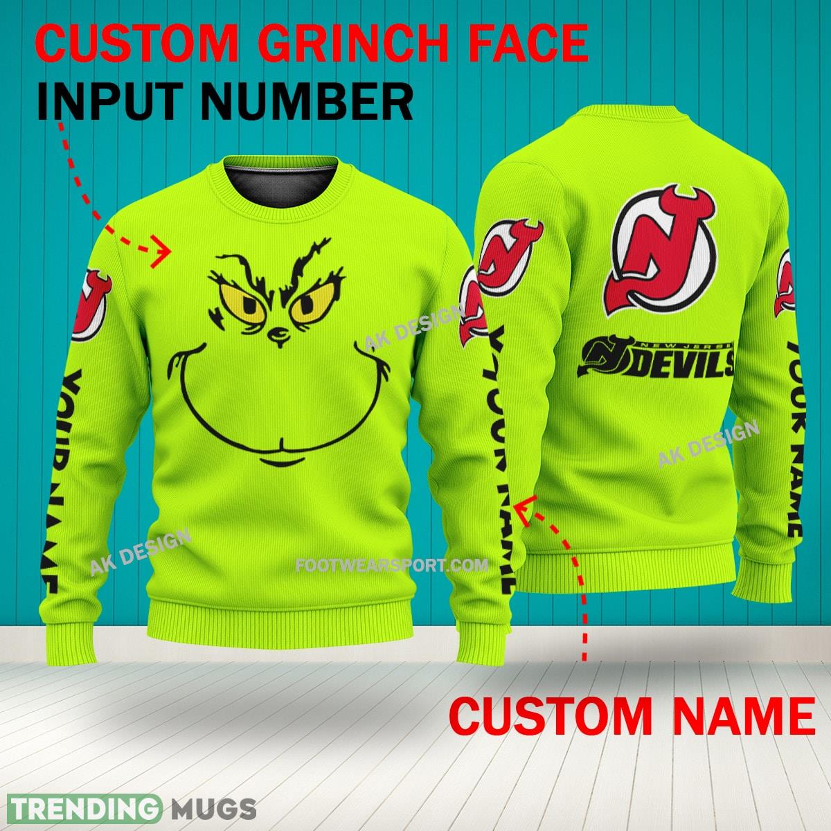 Grinch Face New Jersey Devils 3D Hoodie, Zip Hoodie, Sweater Green AOP Custom Number And Name 3D Hoodies Grinch Face New Jersey Devils 3D Hoodie, Zip Hoodie, Sweater Green AOP Custom Number And Name 3D Hoodies