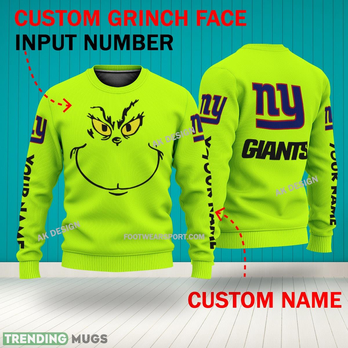 Grinch Face New York Giants 3D Hoodie, Zip Hoodie, Sweater Green AOP Custom Number And Name 3D Hoodies Grinch Face New York Giants 3D Hoodie, Zip Hoodie, Sweater Green AOP Custom Number And Name 3D Hoodies