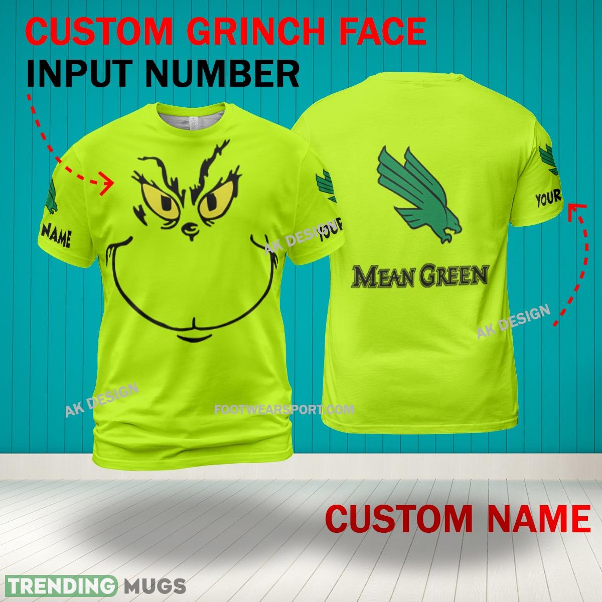 Grinch Face North Texas Mean Green 3D Hoodie, Zip Hoodie, Sweater Green AOP Custom Number And Name 3D Hoodies Grinch Face North Texas Mean Green 3D Hoodie, Zip Hoodie, Sweater Green AOP Custom Number And Name 3D Hoodies