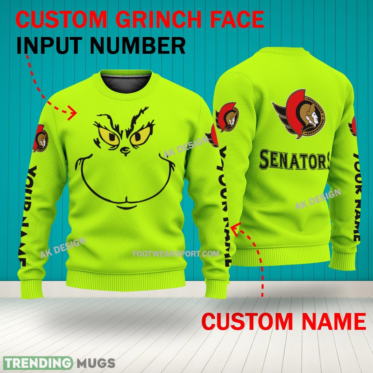 Grinch Face Ottawa Senators 3D Hoodie, Zip Hoodie, Sweater Green AOP Custom Number And Name 3D Hoodies Grinch Face Ottawa Senators 3D Hoodie, Zip Hoodie, Sweater Green AOP Custom Number And Name 3D Hoodies
