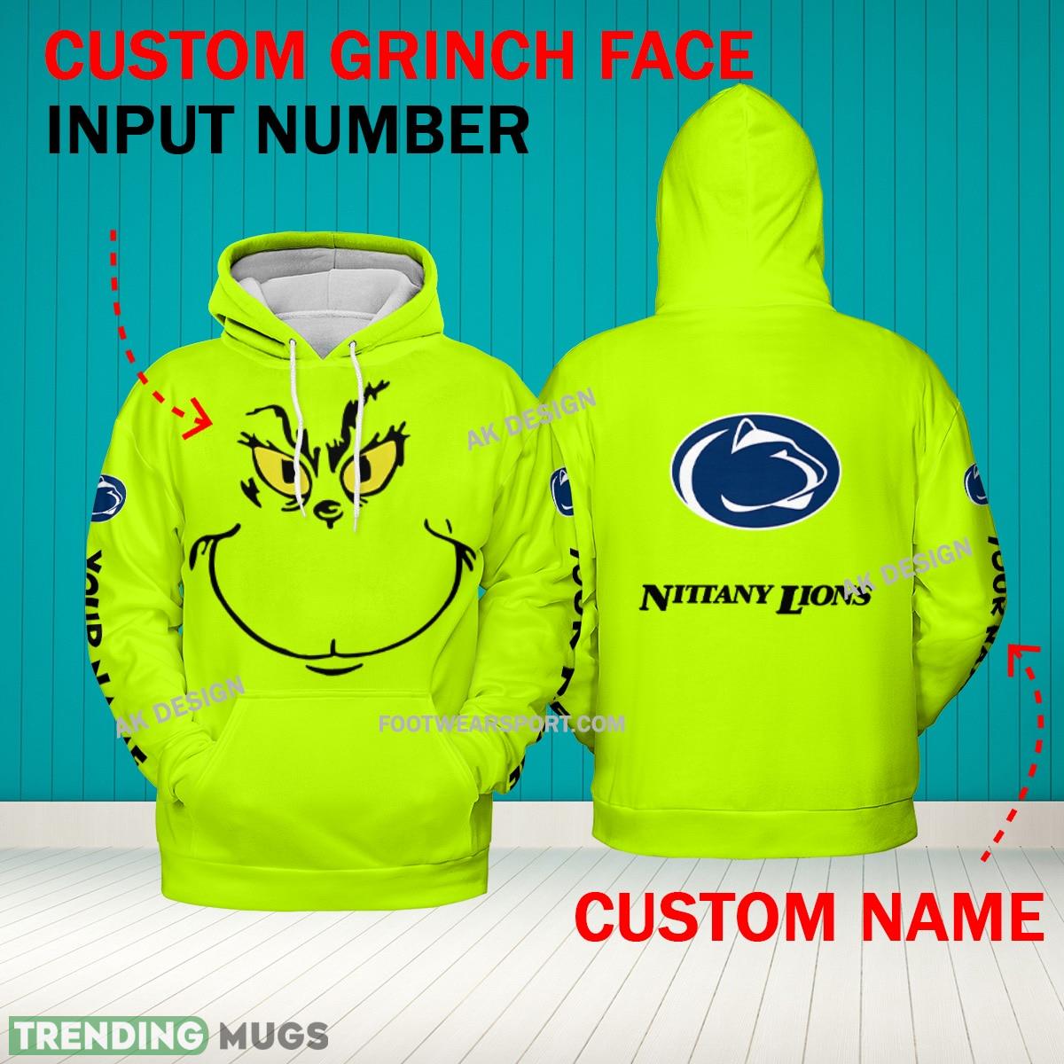 Grinch Face Penn State Nittany Lions 3D Hoodie, Zip Hoodie, Sweater Green AOP Custom Number And Name - Grinch Face NCAA Penn State Nittany Lions 3D Hoodie Grinch Face Penn State Nittany Lions 3D Hoodie, Zip Hoodie, Sweater Green AOP Custom Number And Name - Grinch Face NCAA Penn State Nittany Lions 3D Hoodie