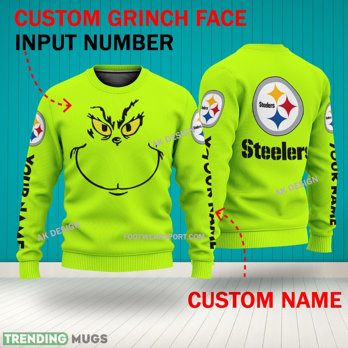 Grinch Face Pittsburgh Steelers 3D Hoodie, Zip Hoodie, Sweater Green AOP Custom Number And Name 3D Hoodies Grinch Face Pittsburgh Steelers 3D Hoodie, Zip Hoodie, Sweater Green AOP Custom Number And Name 3D Hoodies