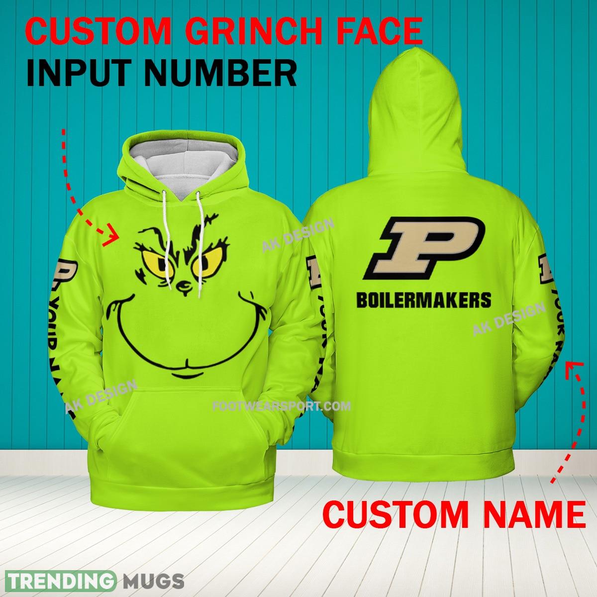Grinch Face Purdue Boilermakers 3D Hoodie, Zip Hoodie, Sweater Green AOP Custom Number And Name - Grinch Face NCAA Purdue Boilermakers 3D Hoodie Grinch Face Purdue Boilermakers 3D Hoodie, Zip Hoodie, Sweater Green AOP Custom Number And Name - Grinch Face NCAA Purdue Boilermakers 3D Hoodie