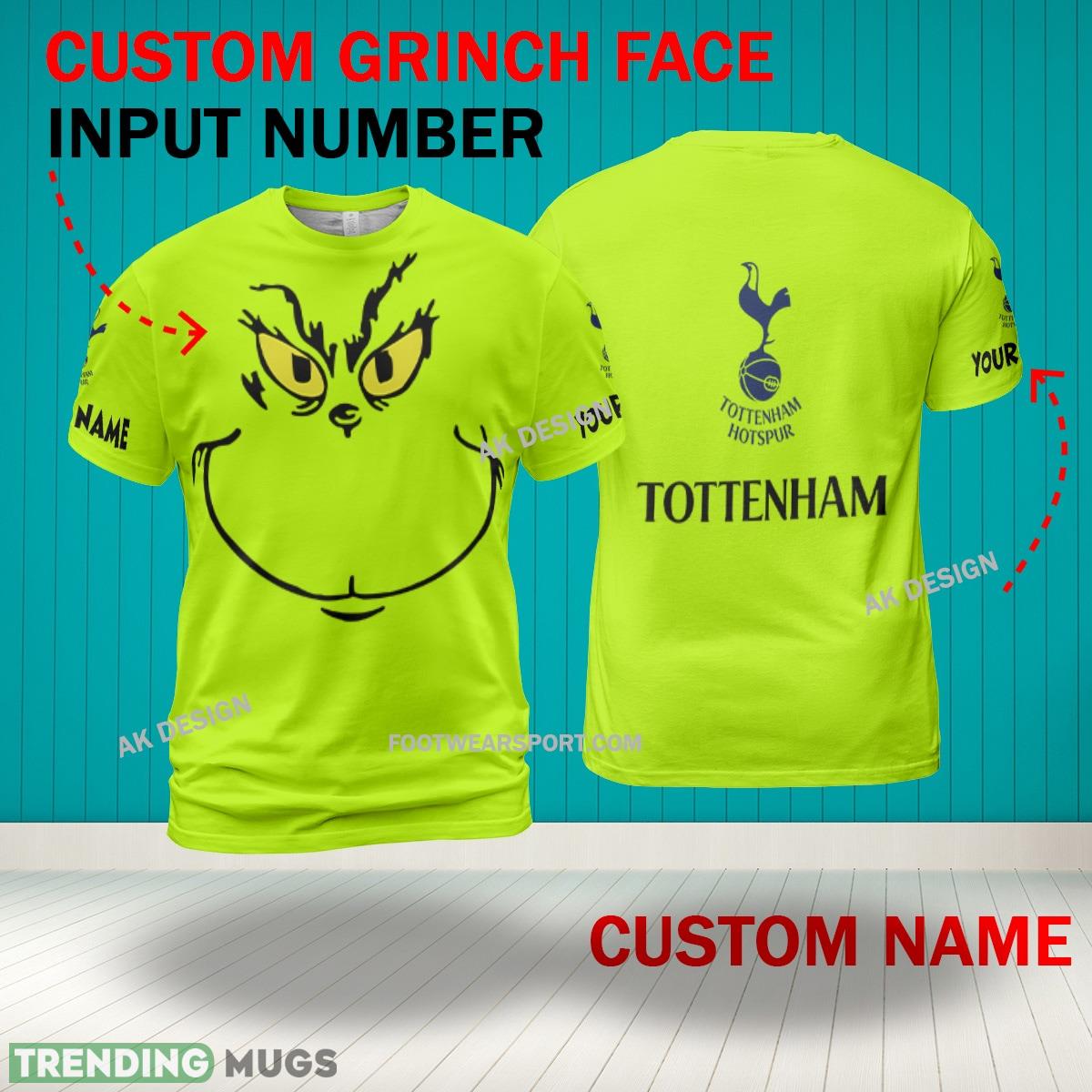 Grinch Face Tottenham Hotspur 3D Hoodie, Zip Hoodie, Sweater Green AOP Custom Number And Name 3D Hoodies Grinch Face Tottenham Hotspur 3D Hoodie, Zip Hoodie, Sweater Green AOP Custom Number And Name 3D Hoodies