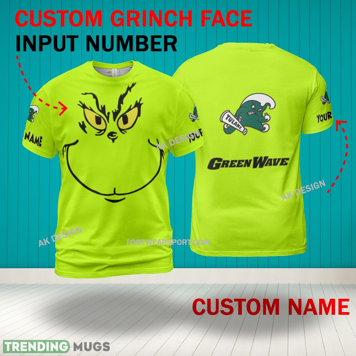 Grinch Face Tulane Green Wave 3D Hoodie, Zip Hoodie, Sweater Green AOP Custom Number And Name 3D Hoodies Grinch Face Tulane Green Wave 3D Hoodie, Zip Hoodie, Sweater Green AOP Custom Number And Name 3D Hoodies